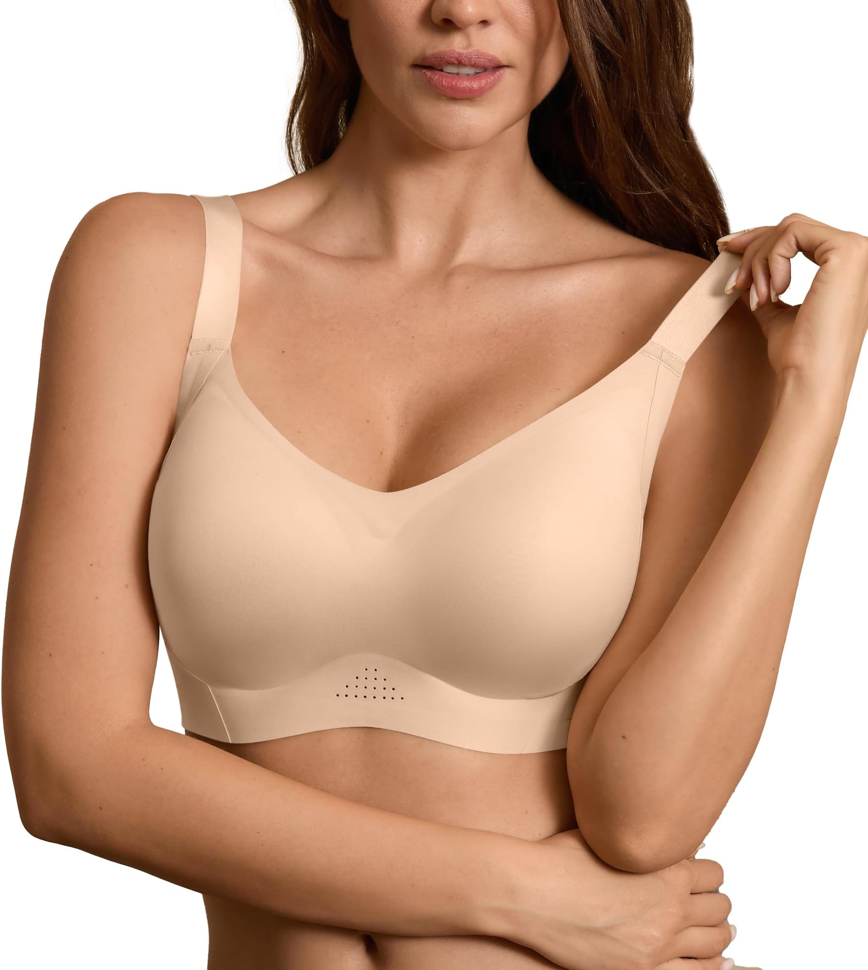 Seamless Wireless Bras for Large Bust Women No Underwire Full Coverage T-Shirt Bra Comfort V Neck Everyday Bras