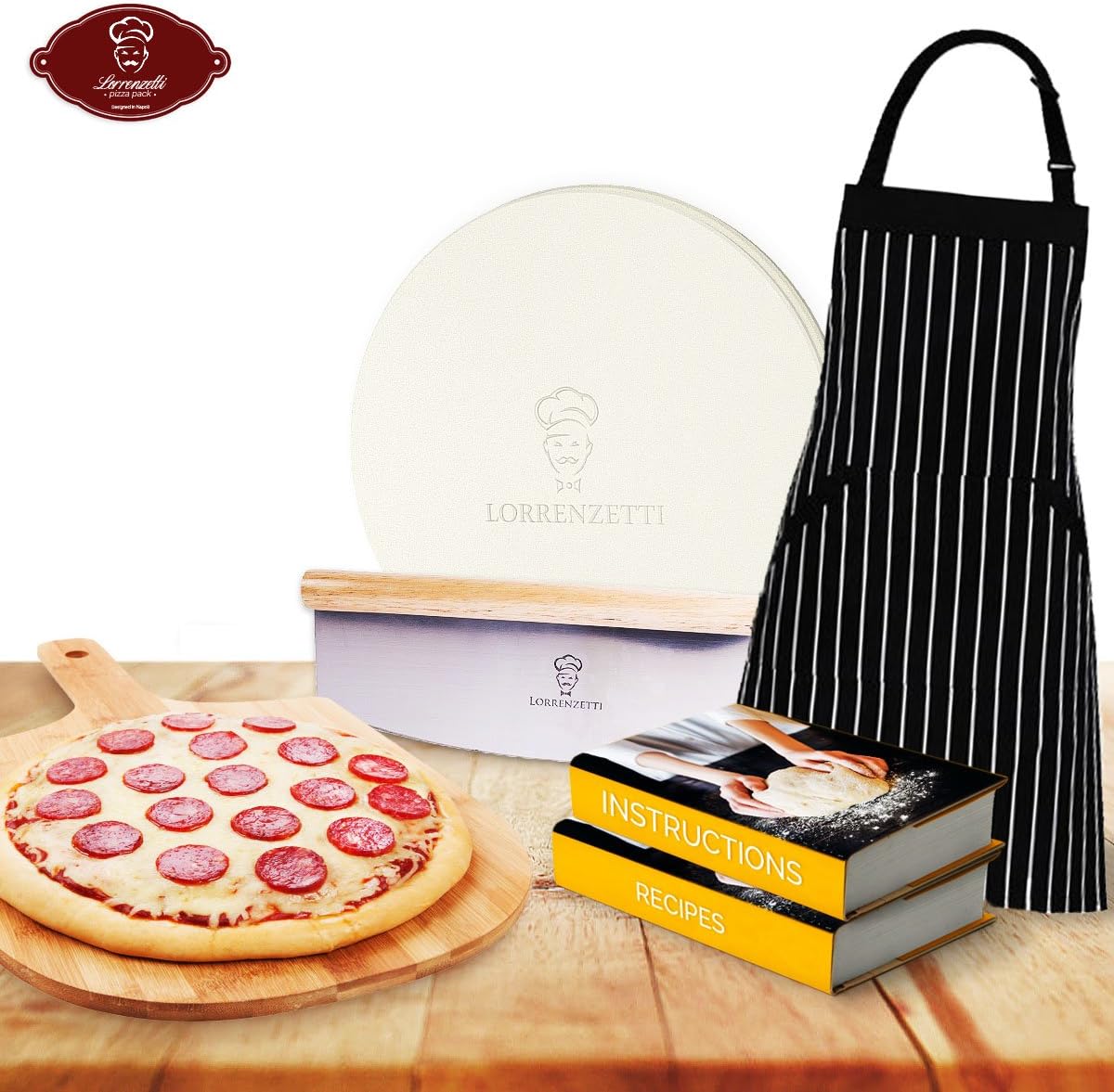 Homemade Pizza Bundle. Master Pizza Baking in 7 Days. Premium 16” Pizza Stone, Bamboo Peel, Sharp Aluminium 14” Cutter and Apron. Bonus Oven Stone Seasoning Instructions and Recipes.