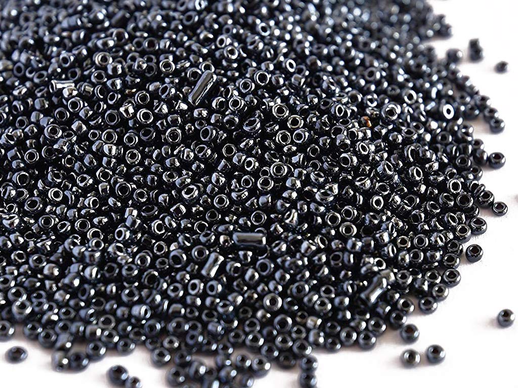 The Design Cart Opaque Luster Black Round Rocailles/Glass Seed Beads (6/0-3.5 mm) (100 Grams) Standard Quality, for Jewellery Making, Beading, Arts and Crafts and Embroidery.
