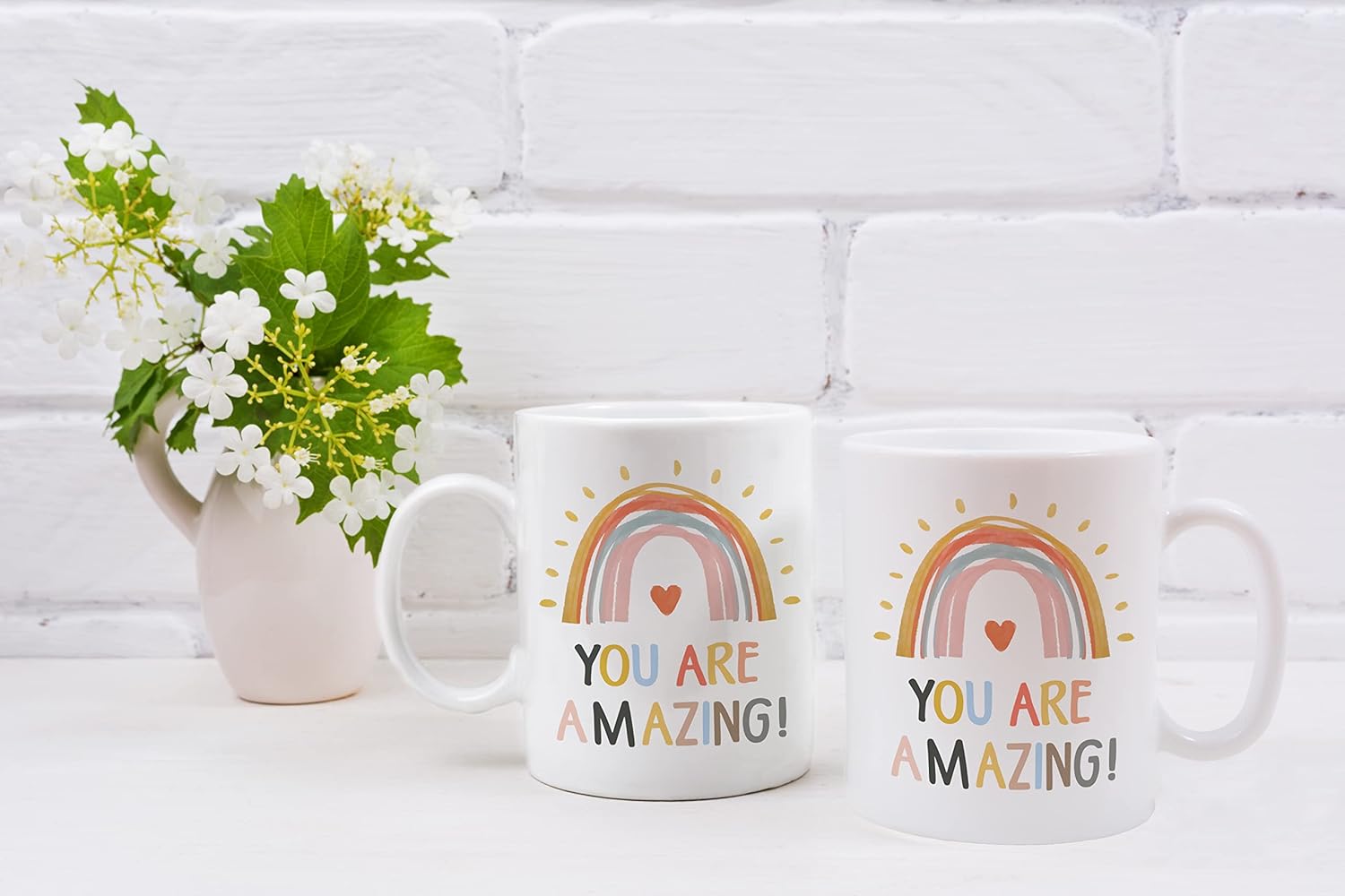 QASHWEY You Are Amazing Rainbow Coffee Mugs Mug, Inspirational Gifts for Women Girls Kids Wife Her Sister Mom Girlfriend, Birthday Gift Double Side Printed Ceramic Mug Cup 11 Ounce - Image 4