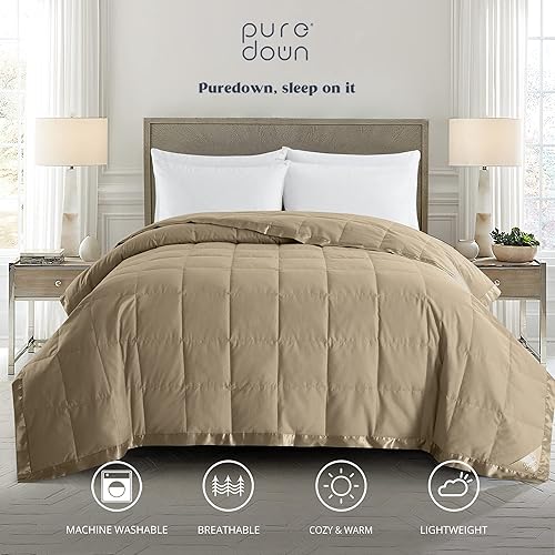 Miniatura 7 de puredown Manta de plumón tamaño Queen  Manta suave y ligera para todas las estaciones, acogedora manta de cama de lujo cálida con ribete satinado,