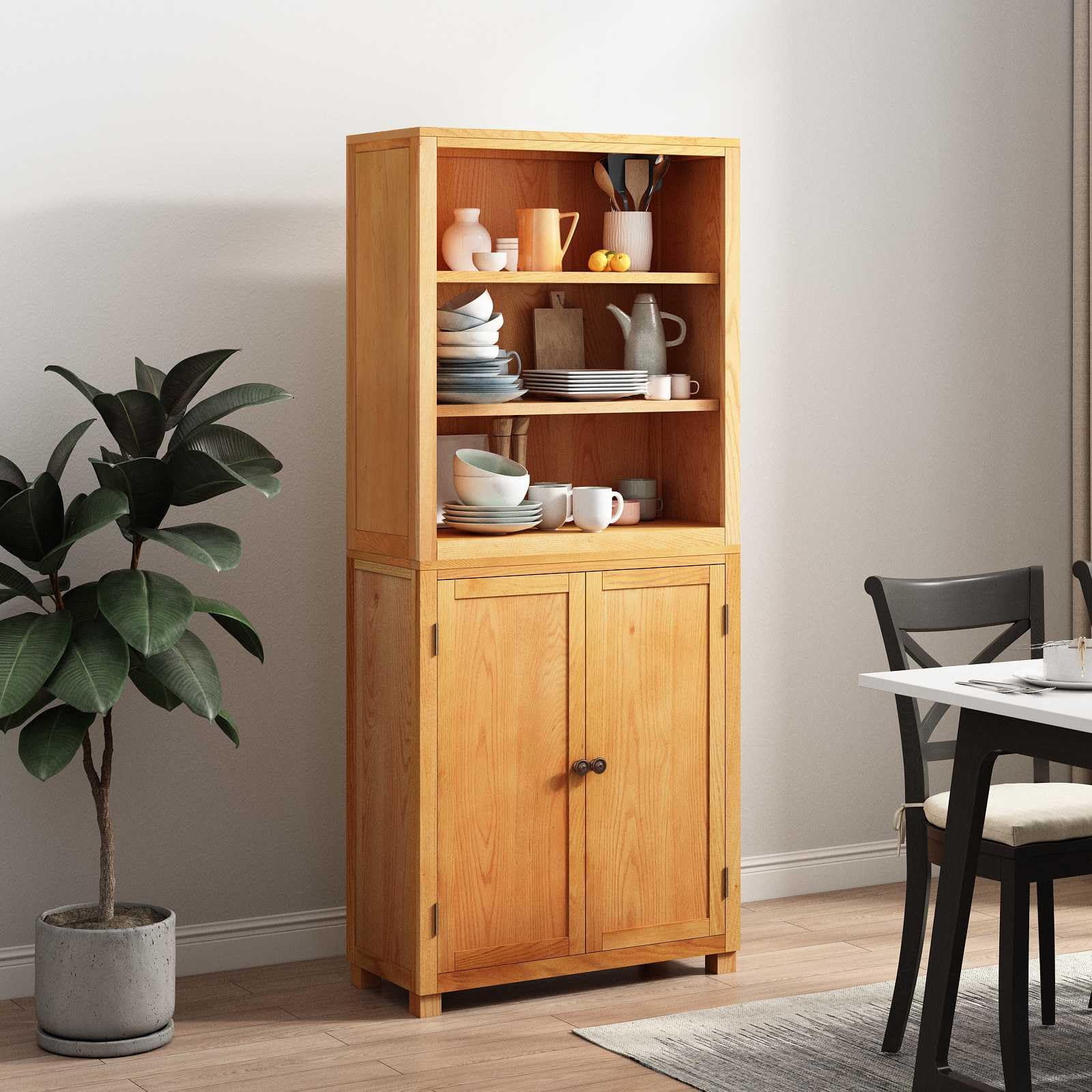 Modernes Aufbewahrungsmöbel-Set mit Tür aus Holzwerkstoff und massiven Eichenbeinen, ideal für Wohnzimmer oder Schlafzimmer, mit Anti-Kipp-Sicherung und viel Stauraum.