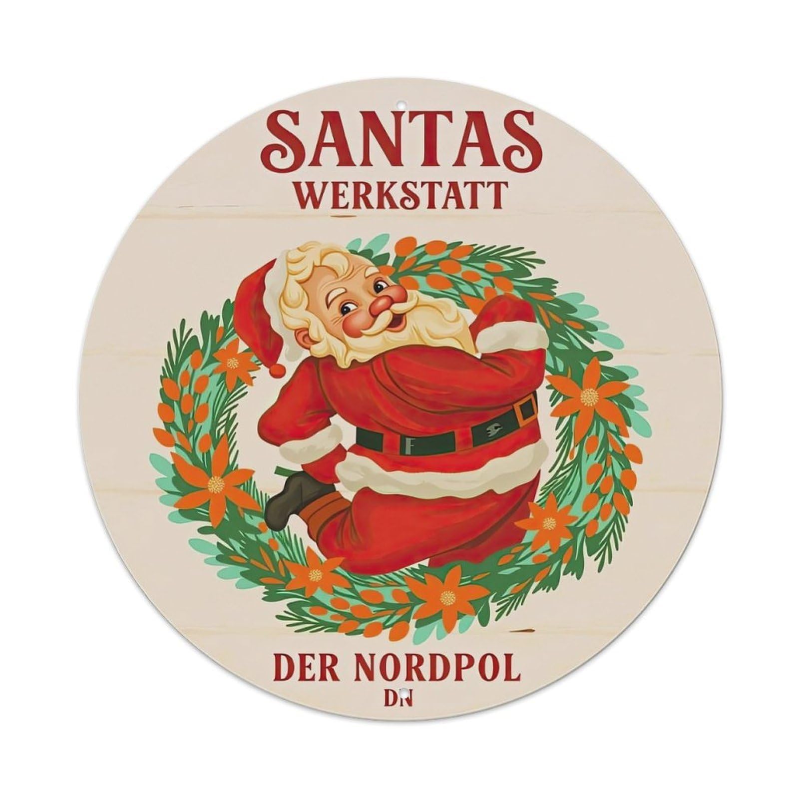 Santa Claus Wreath Flowers North Pole Metal Tin Sign