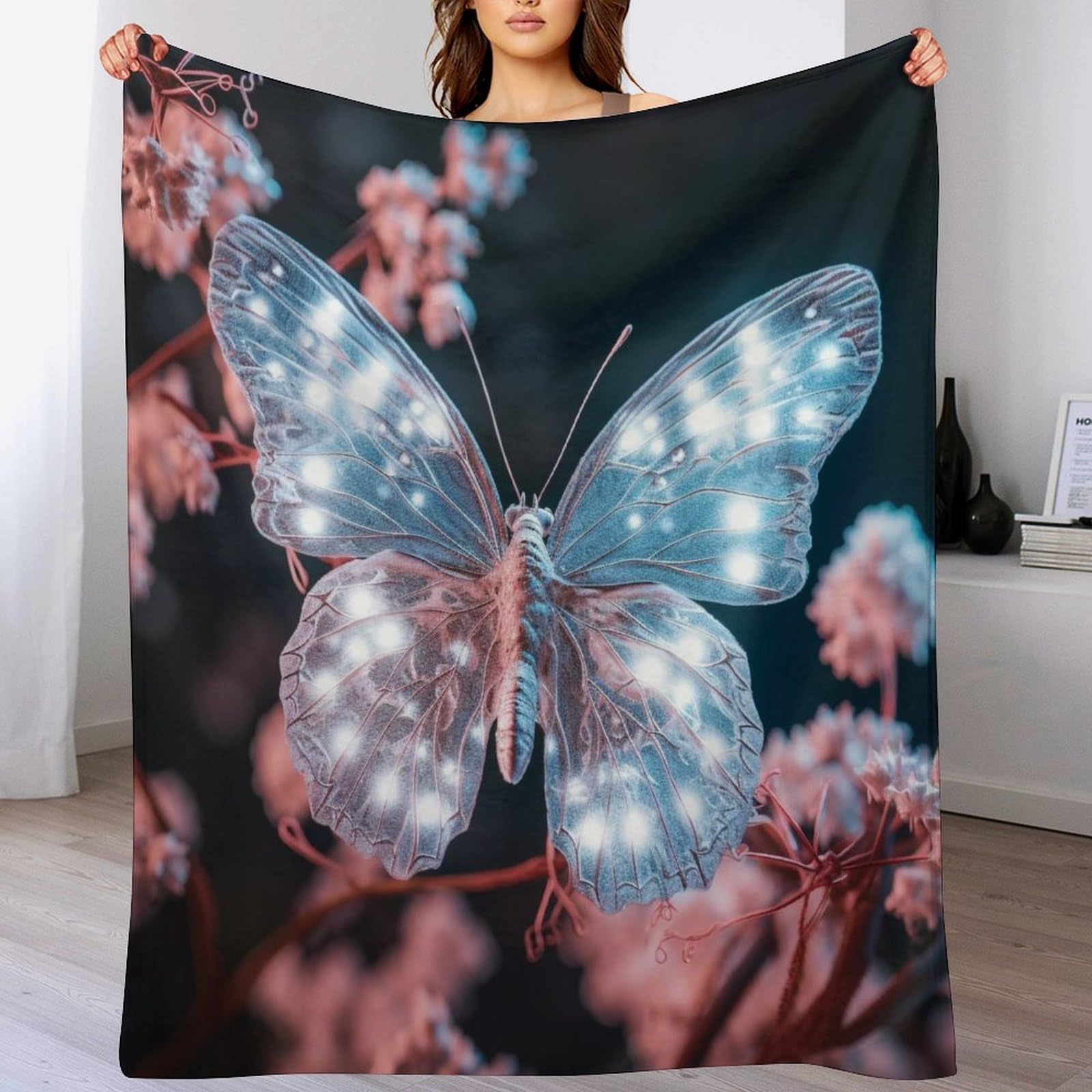 Manta de mariposas en franela de alta densidad de 180 x 200 cm para sofá