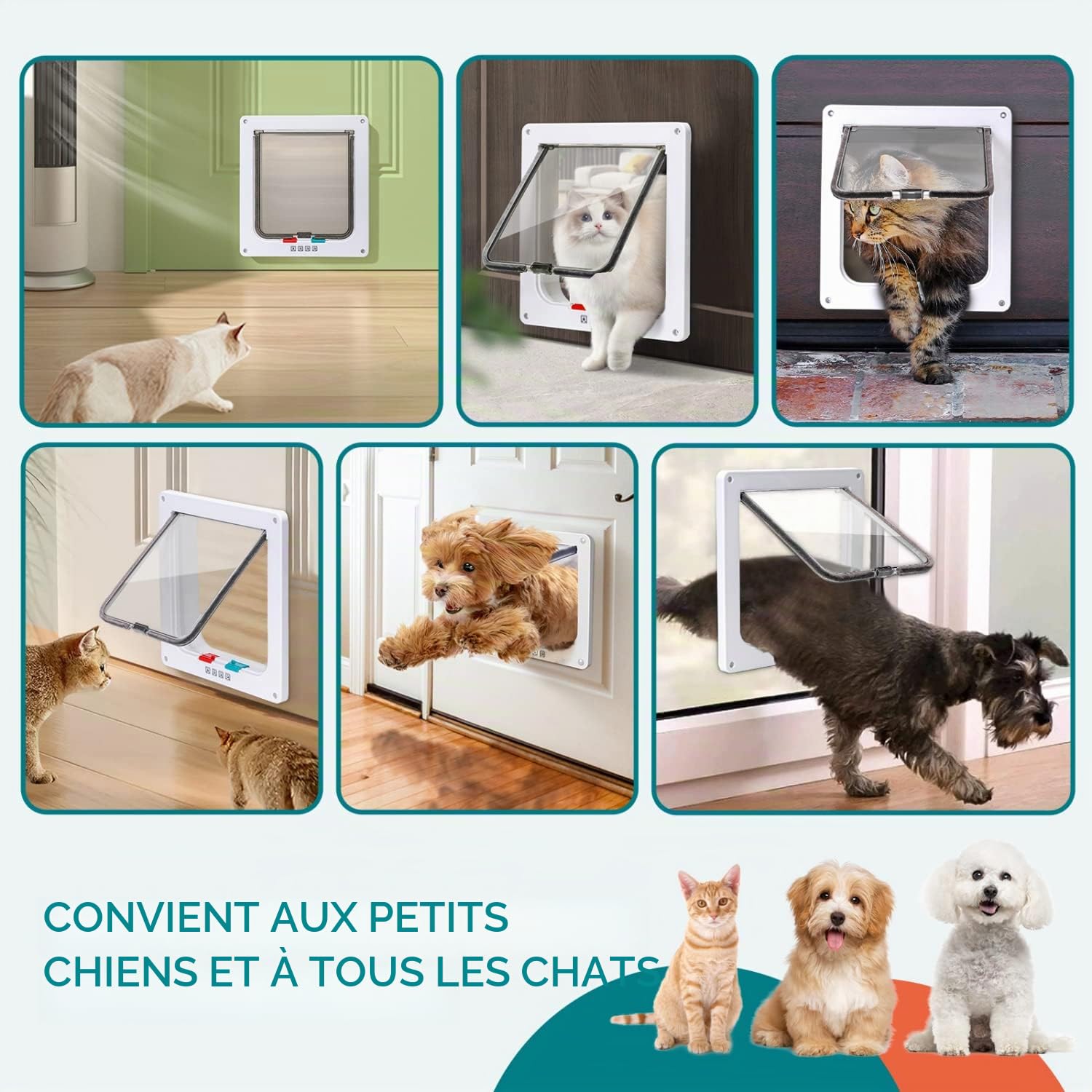 Nobleza - Chatière pour Chat avec Magnétique à 4 Voies, Chiens ou Petits Animaux Contrlable Verrouillable Facile à Installer, Porte pour Animaux de Compagnie pour Chats et Petits Chiens (Blanc, L)