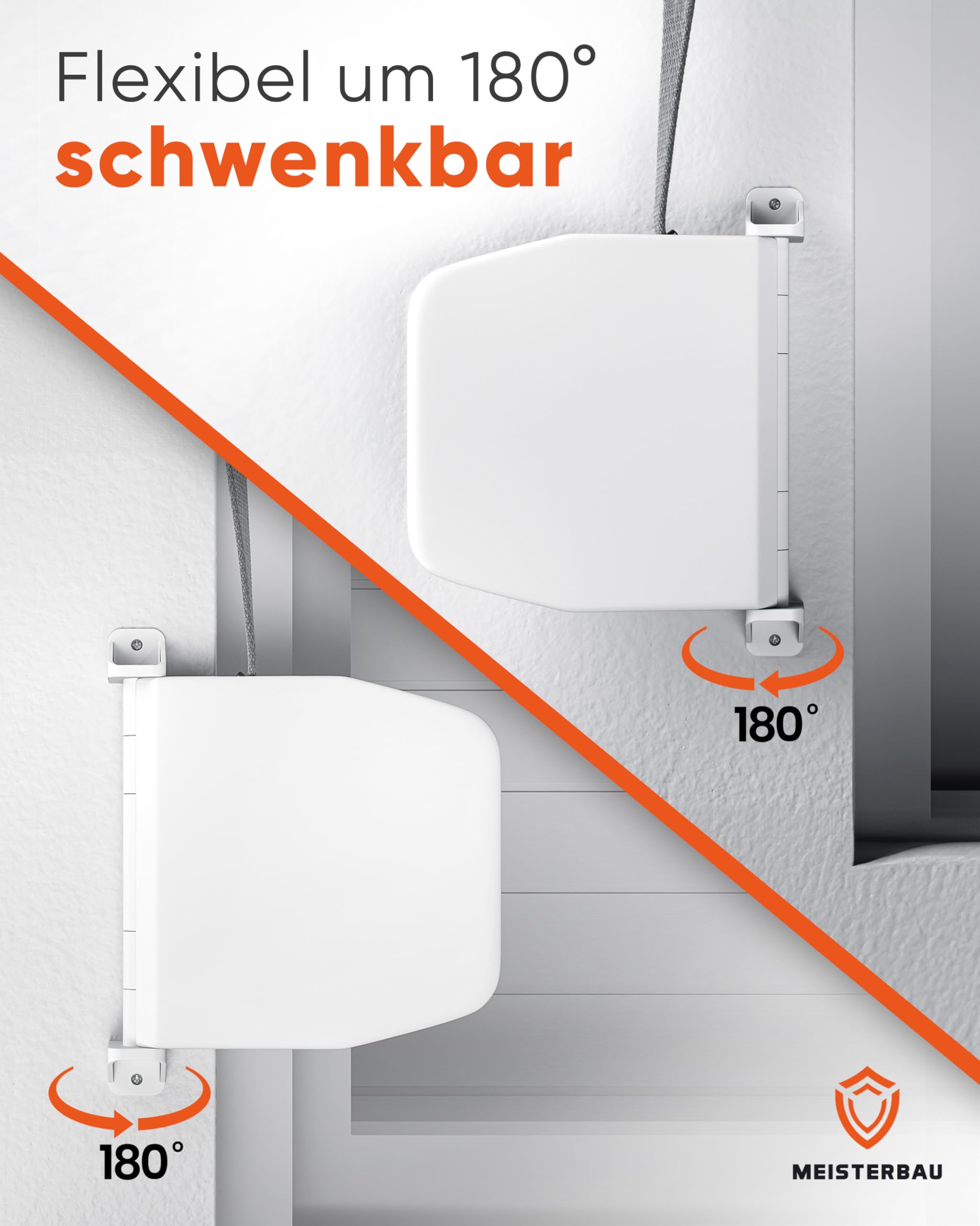 MEISTERBAU - Rolladen Gurtwickler Aufputz [ohne Gurt] - [Made in Germany] - 3 Stück aufklappbare Rollladen Aufwickler für Rolladengurt 14mm - 180° schwenkbar mit Lochabstand 155mm + Aufbauvideo - Weiß