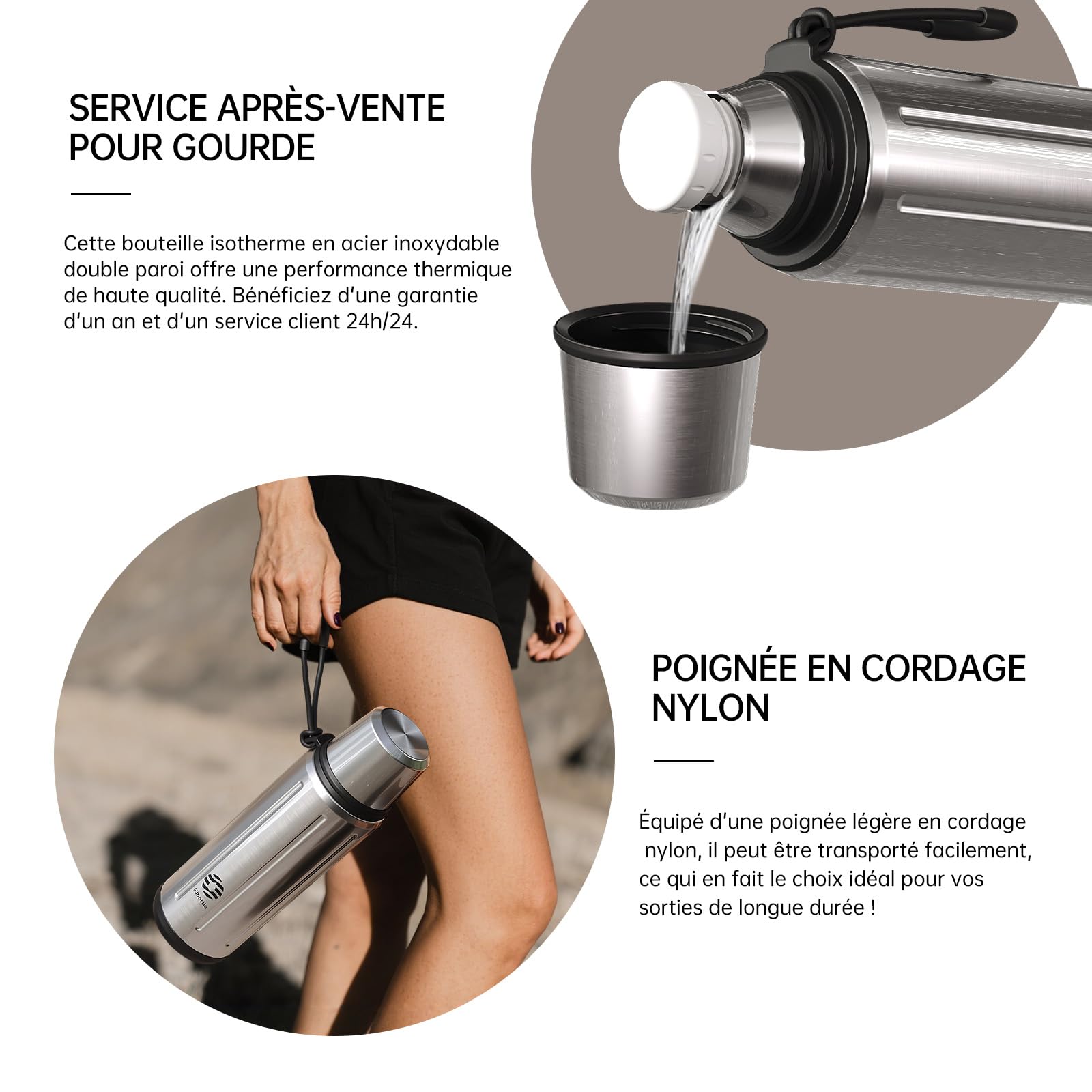 1L Thermo Café Isotherme avec Tasse(72h Froides et 24h Chaudes) Termosse Cafe Chaud avec Fond Amovible et Thé Filtre sans BPA Pour les Déplacements, le Bureau et l'école(Argent)