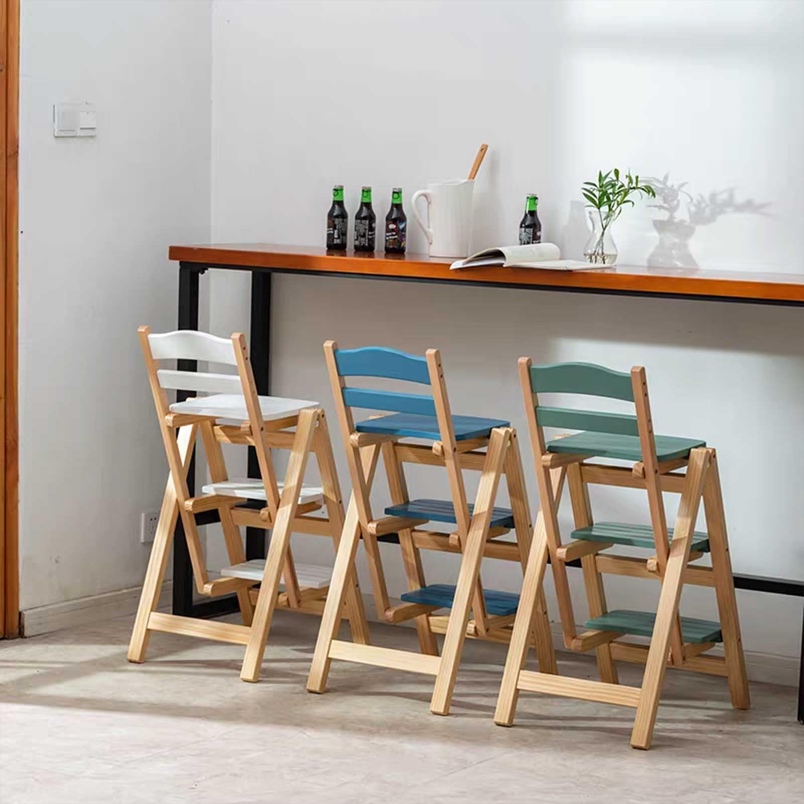 Taburete plegable madera y silla escalera biblioteca taburete liro y portátil 3 escalones para el hogar cocina bar jardín baño soporte exhibición almacenamiento