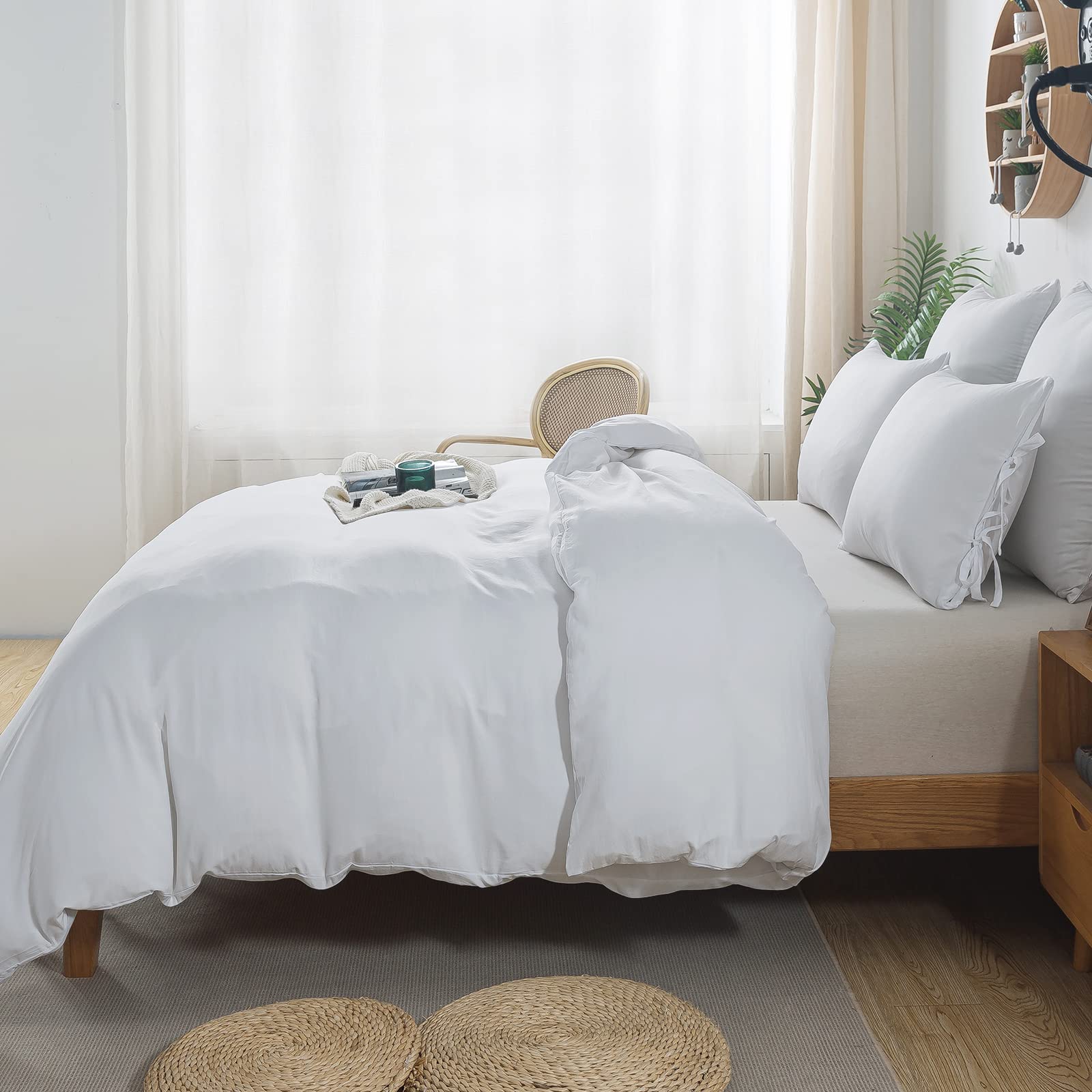 White King Bowknot Duvet Cover Set Queen - Blue Butterfly Tie Bow French Bedding (90"x90")