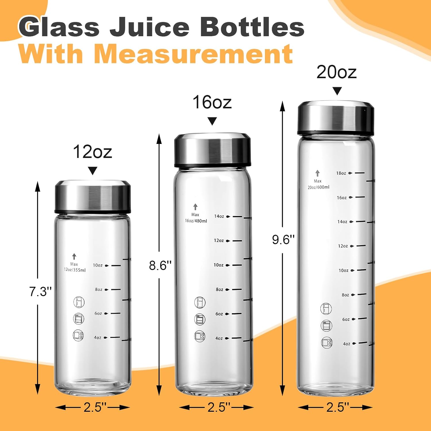 SIEROZUR Glass Juice Bottles 12oz- 6 Pack Wide Mouth Glass Bottles with Lids for Juicing Smoothies, Infused Water, Beverage Storage - BPA Free, Leakproof, Reusable, Borosilicate - Image 6