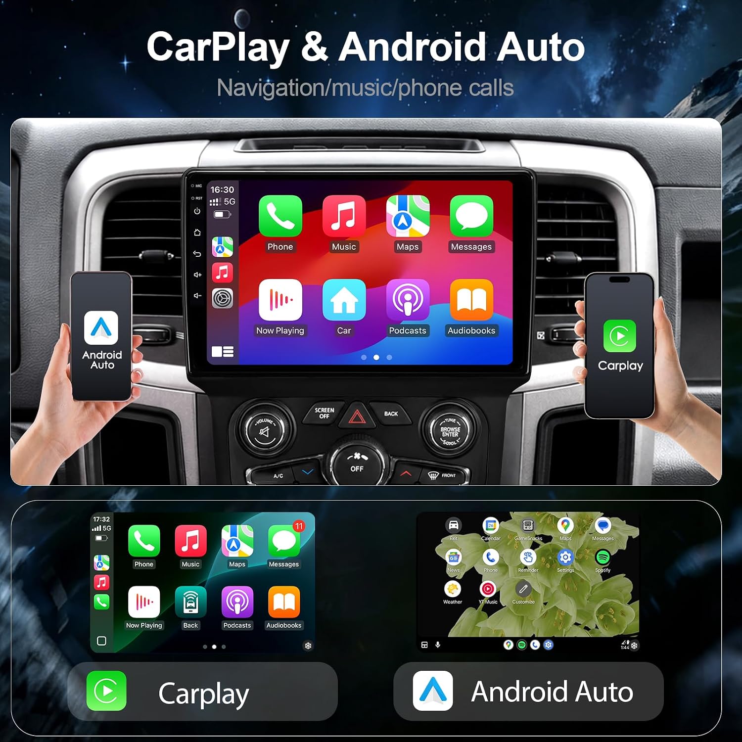 10.2" 64GB Car Radio Stereo for 2013-2018 Dodge Ram 1500 2500 3500(Manual & Auto A/C), Upgrade Plug and Play Android 13 Head Unit with Wireless Carplay/Android Auto/1080P Backup Camera/AM FM image 4