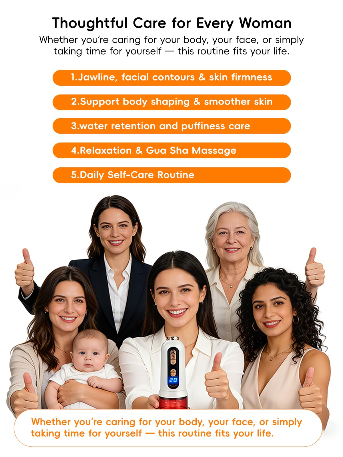 5-in-1 Gua Sha & Cupping Massager, Lymphatic Drainage Massager,Cellulite Massage Tool,Body Sculpting Machine for Belly, Arms, Legs, Waist, White