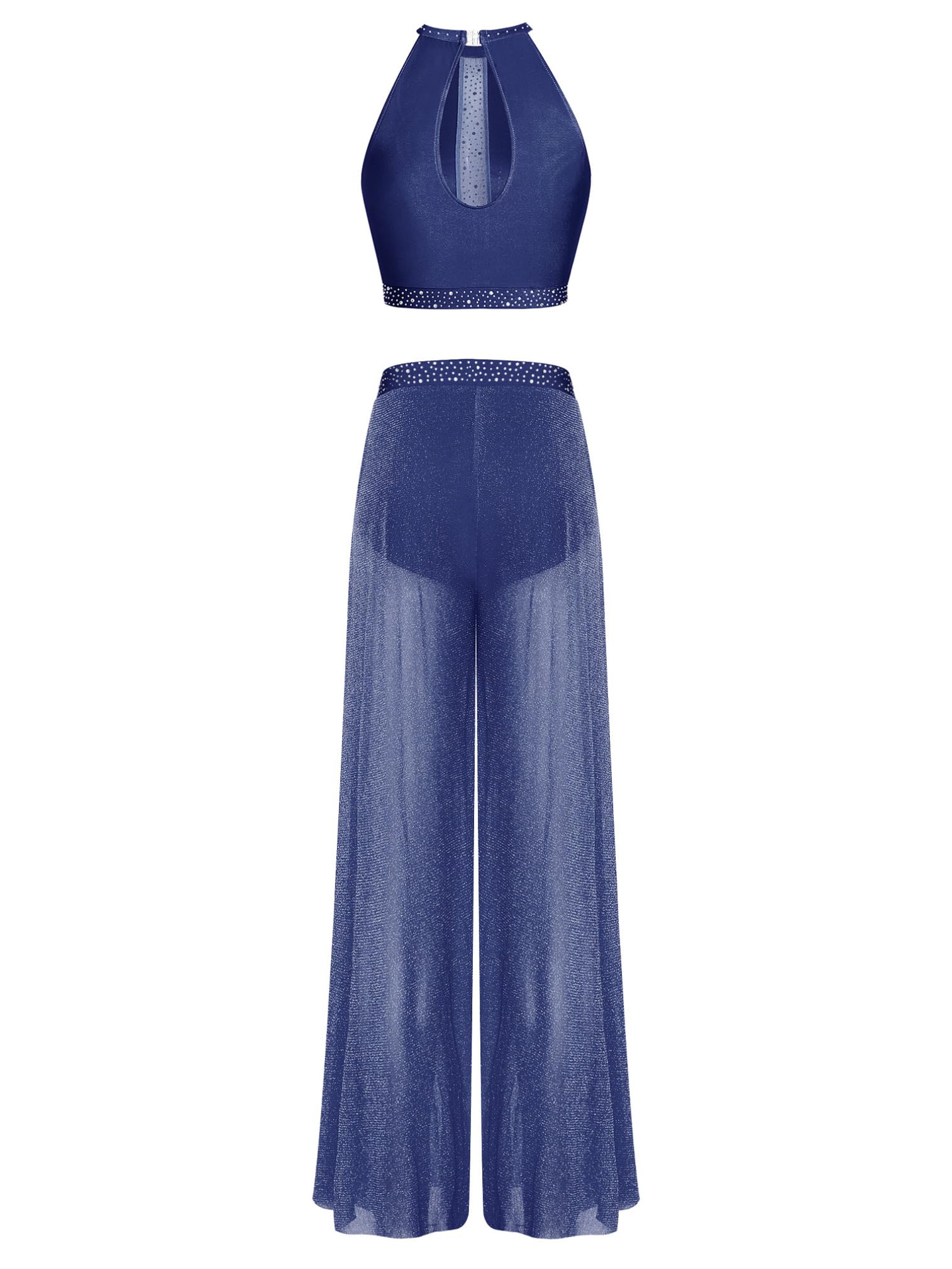 ranrann Femme Costume Danse Lyrique Contemporaine Crop Top sans Manches et Pantalon Ample Jambe Large Vêtement Danse