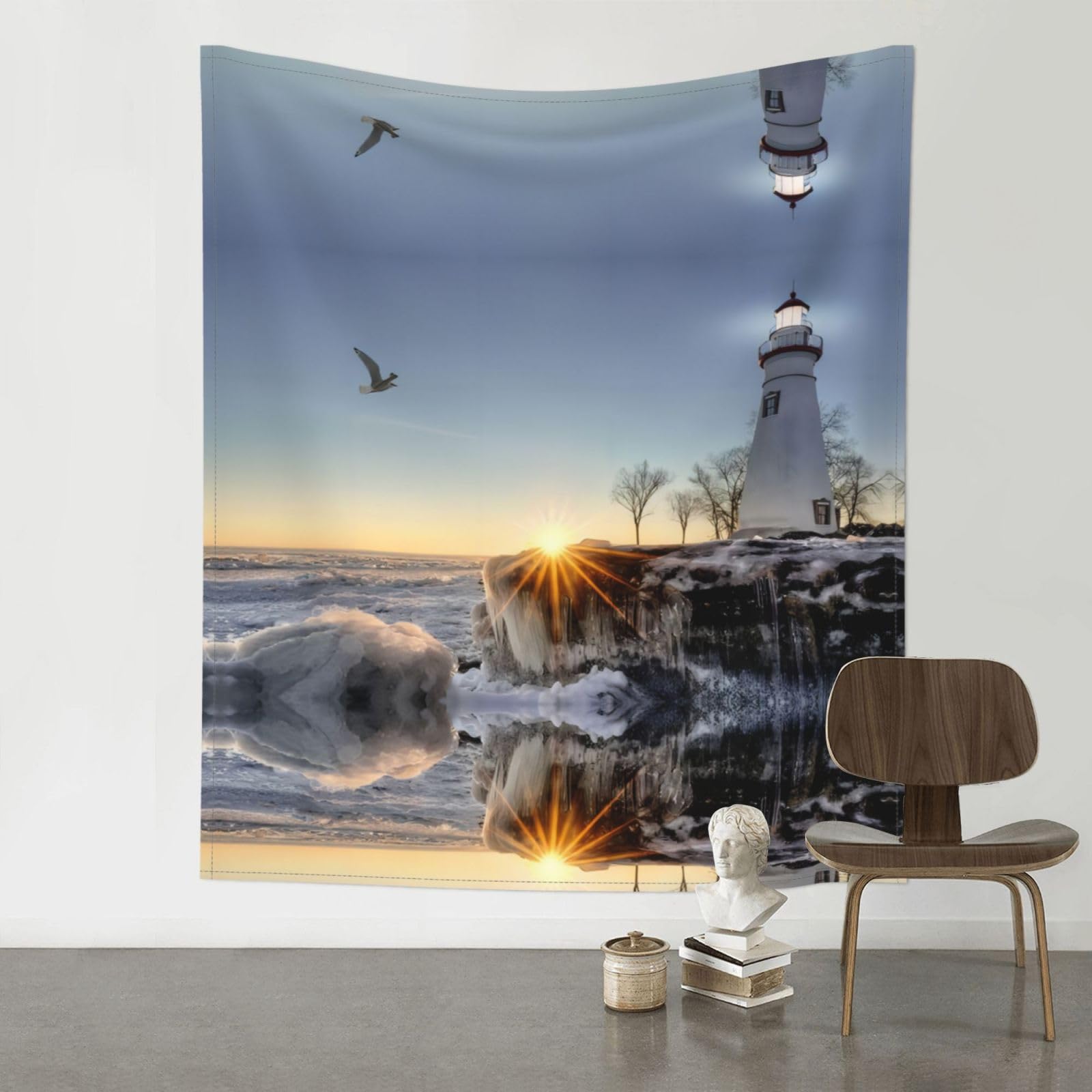 WHJSSF Lighthouse Rocks Seaside Prints 60x51in Wall Tapestry Bohemian Throw Blanket Dorm Decor Beach Picnic Cover