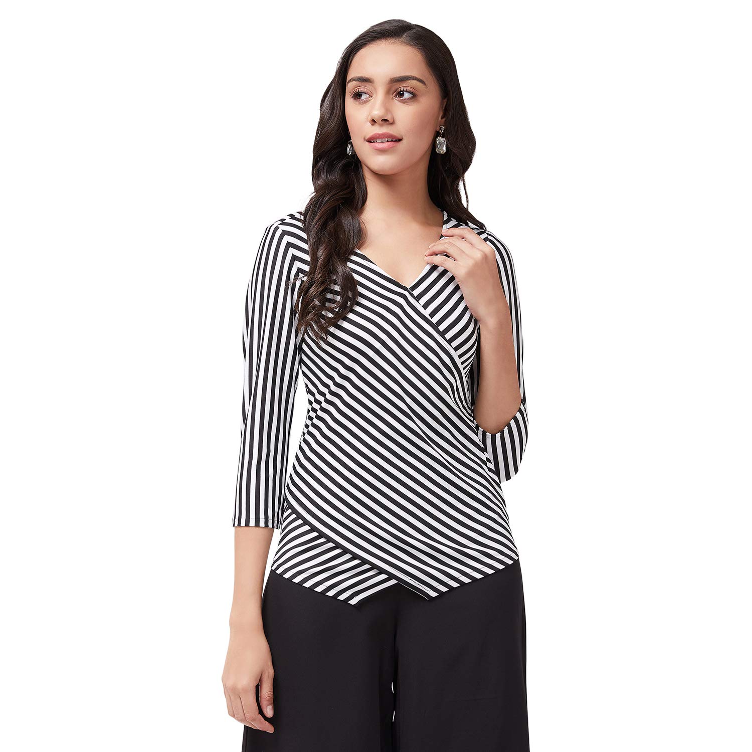 Zima LetoWomen's Monocromatic Stripe Overlap Top