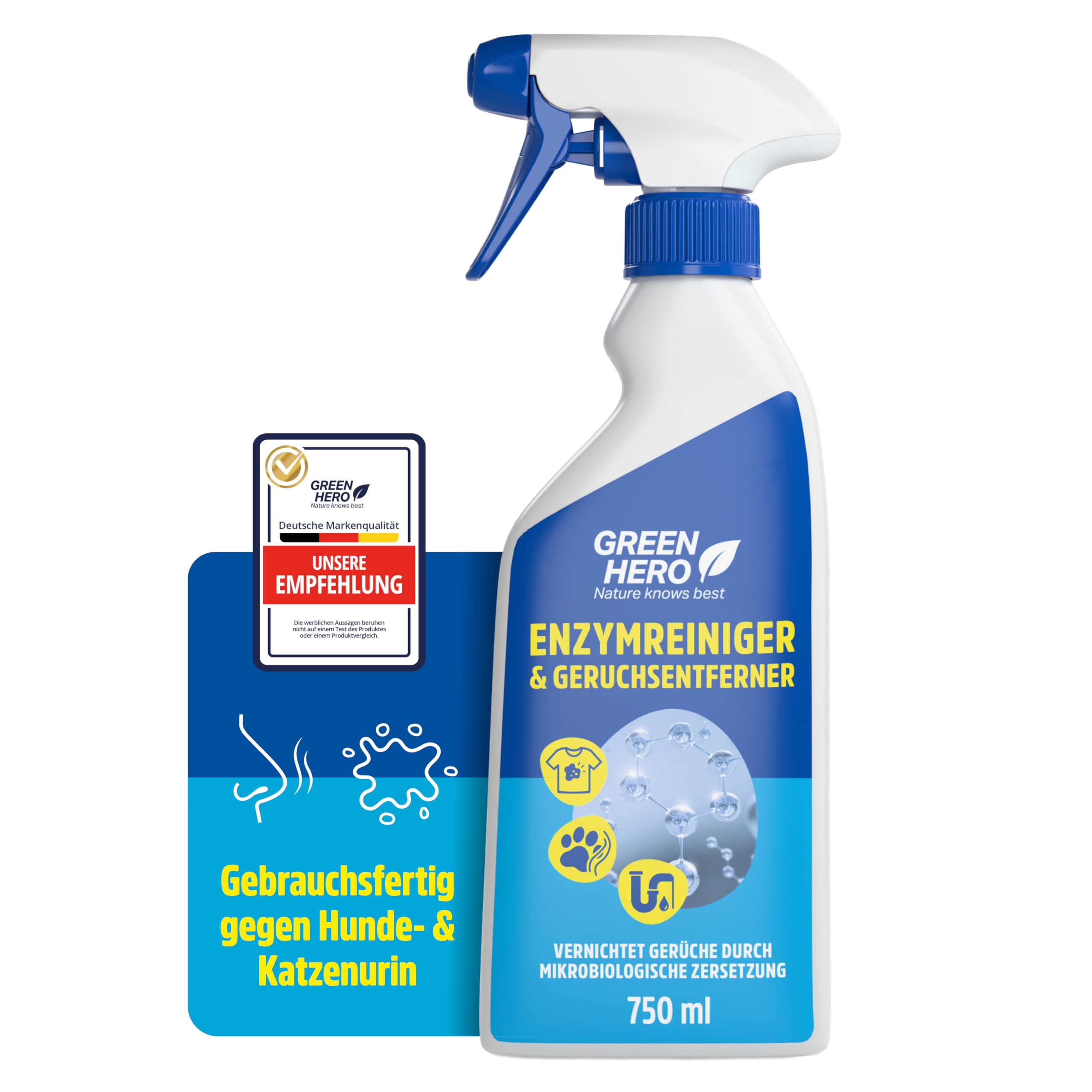 Green Hero Enzymreiniger & Geruchsneutralisierer 750 ml | Katzenurin & Hundeurin Entferner | Extrem Geruchsentferner für Räume zum Katzen Urin Geruch neutralisieren