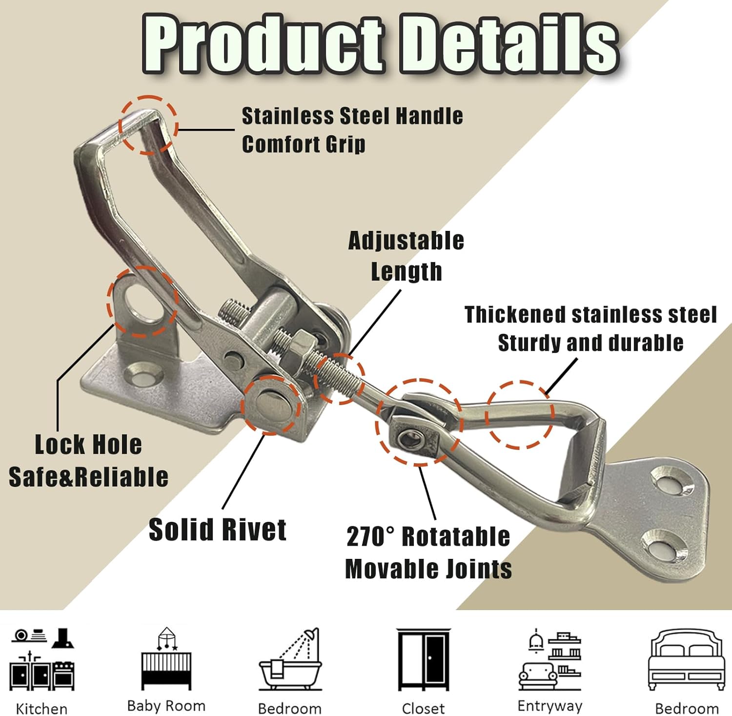 4PCS Thickened Stainless Steel Toggle Latch Clamp Adjustable Heavy Duty Pull Hasp Latches Toggle Latch Clamp with Lock Hole Toggle Latch Catch Set for Trunk Jig Smoker Door and Tool Boxes (Silver)