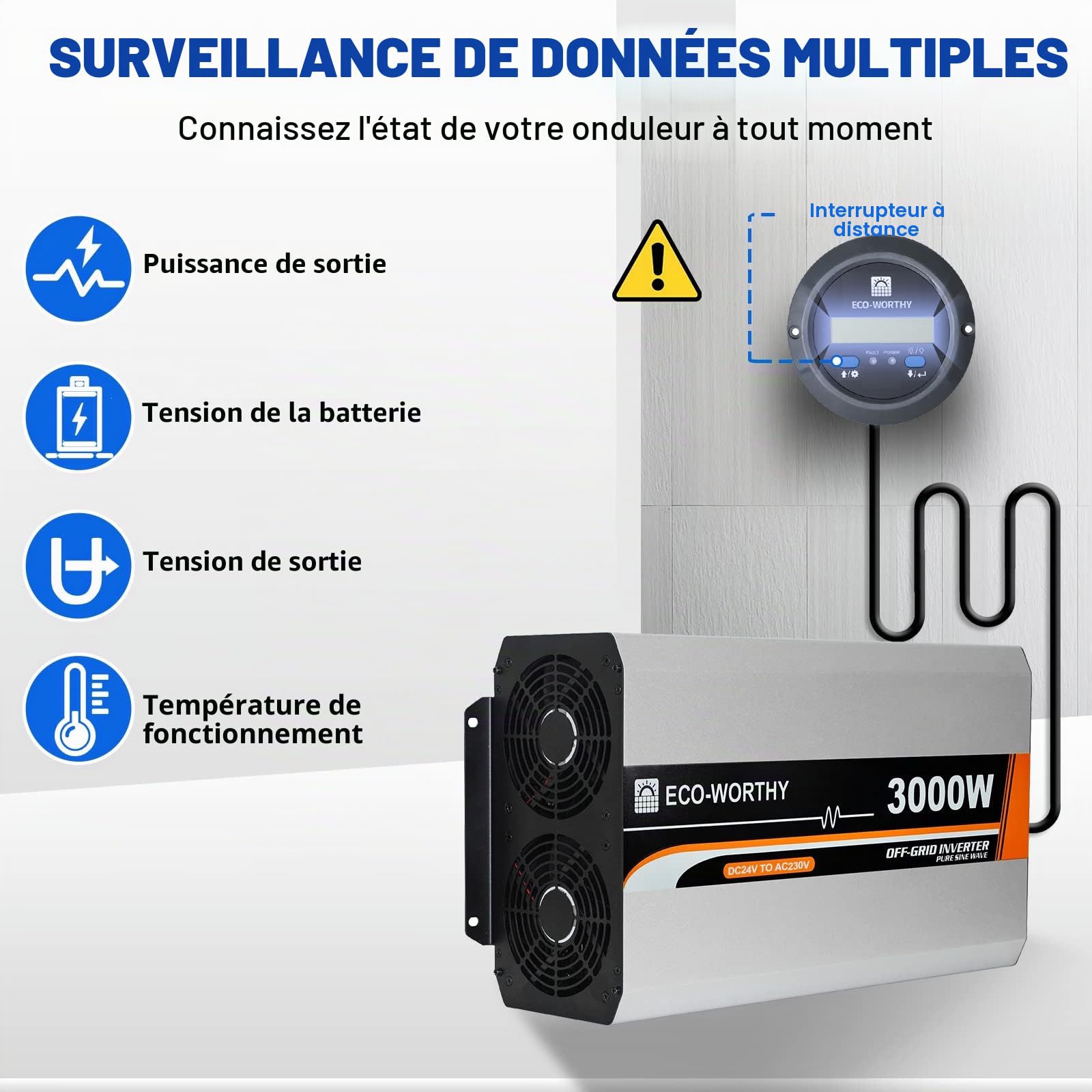 ECO-WORTHY 3000W 24V Solar Inverseur Onduleur hors réseau Protection contre les surtensions de 6 kw pour Système Solaire, rv, maison
