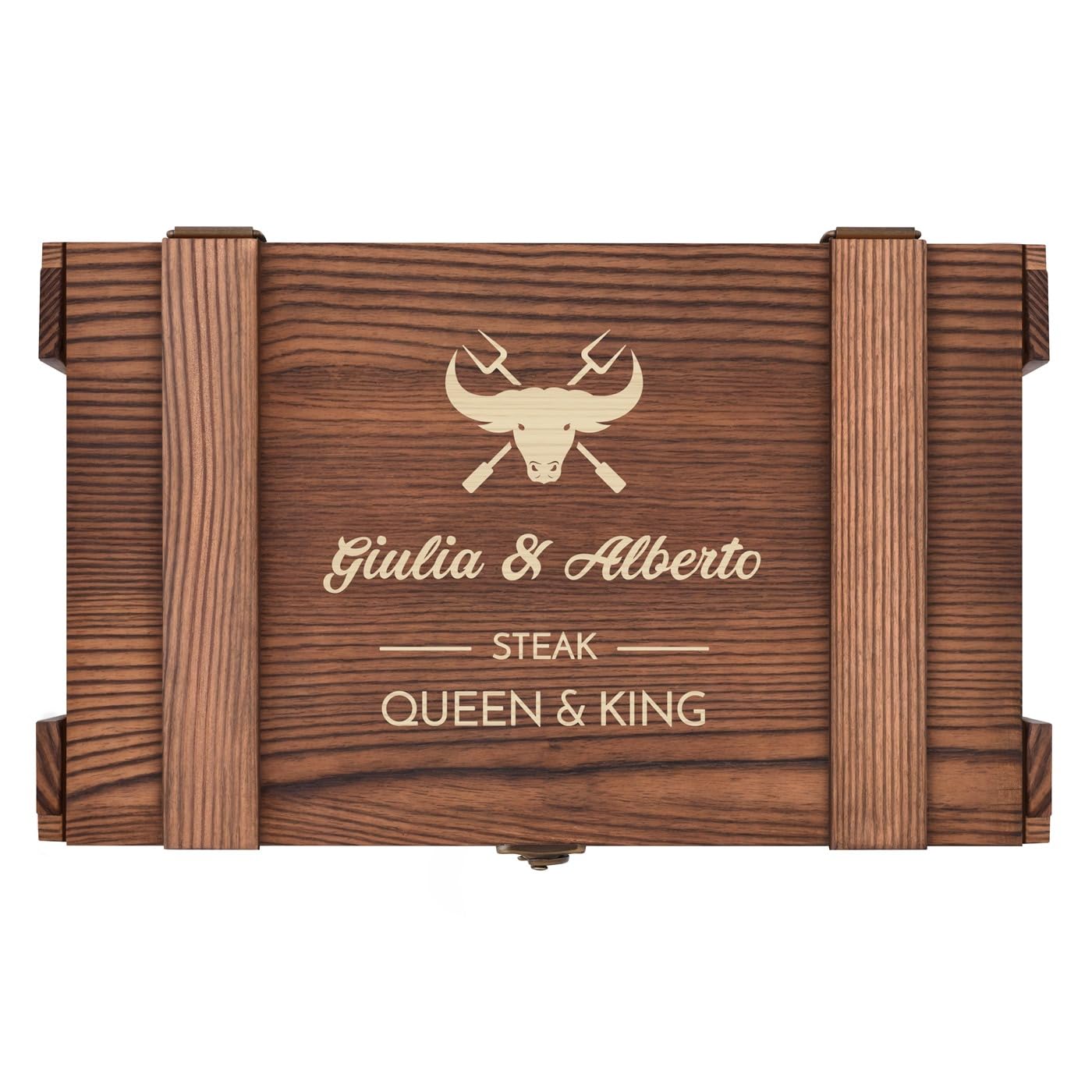 Maverton Set Posate in Scatola Legno di Pino - Portaposate 6 Coltelli e 6 Forchette - Scatola regalo Personalizzata - Idee regalo donna compleanno o regali coppia - 26x16,5x6