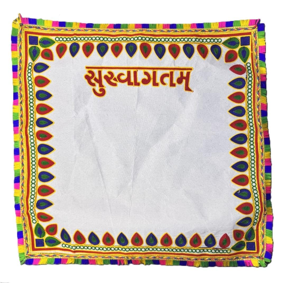 Bride's and Baby's Guest Welcome Handcrafted Cotton Traditional Kutchi Work Embroidered and Tread Work Kanku Pagla Cloth Asan Rumal (Square)-image-4