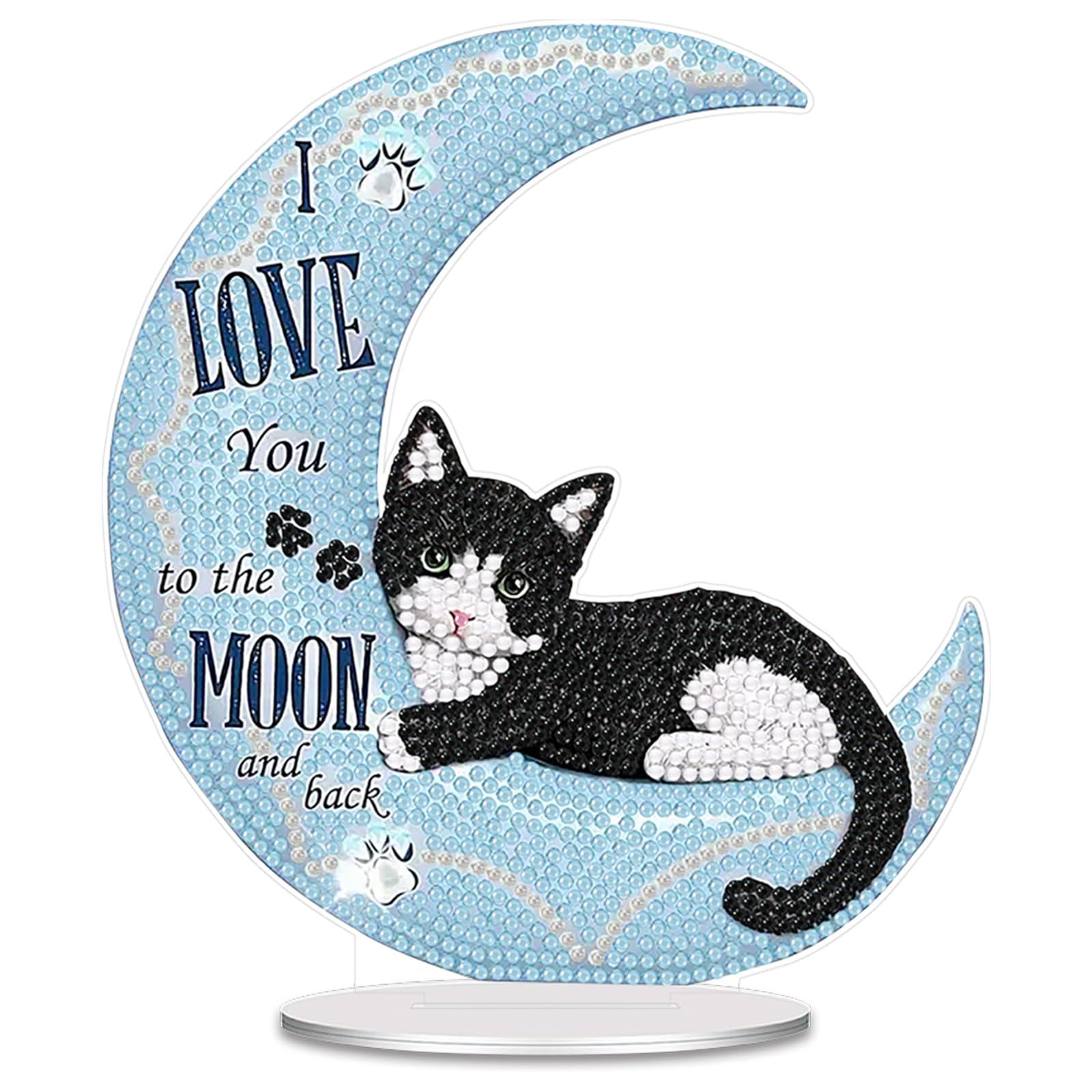 5D Diamond Art Painting Kits for Adults, Diamond Art Tabletop Ornament with Special Shaped Diamonds, DIY Desktop Decor Stand - Festive Holiday Craft Gift(Moon Cat)