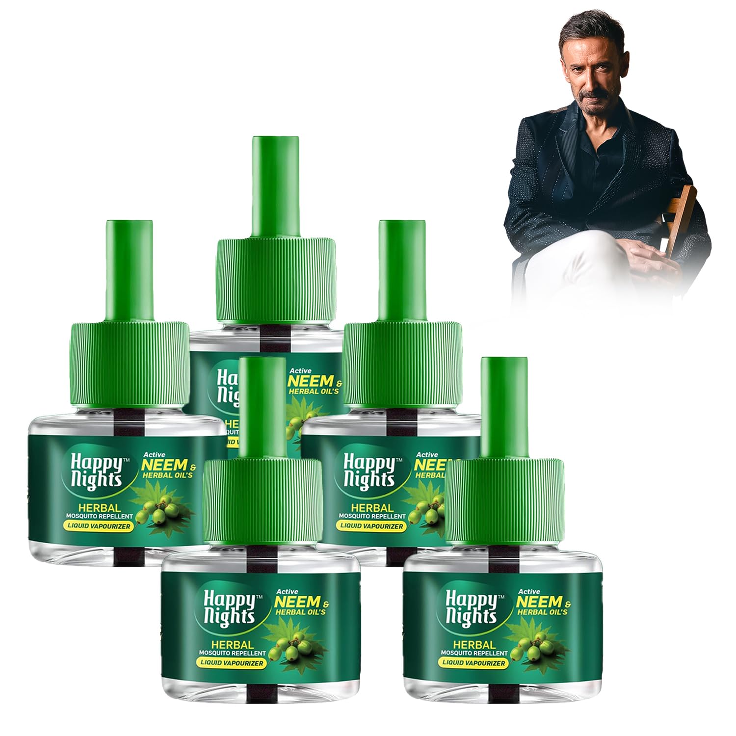 Shadow Securitronics Happy Nights Neem Mosquito Refill|Herbal Neem Repellent|Repellent|Insect Vaporizer| Prevent from Mosquito|Completely Herbal Safe for Children|45 ml (Pack of 5 Refill), liquid