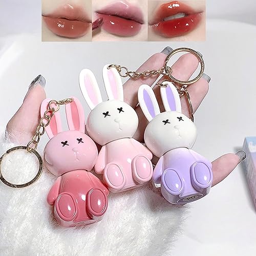 3Pcs Cute Rabbit Hydrating Lip Gloss Set,Cute Bunny Lip Glaze,