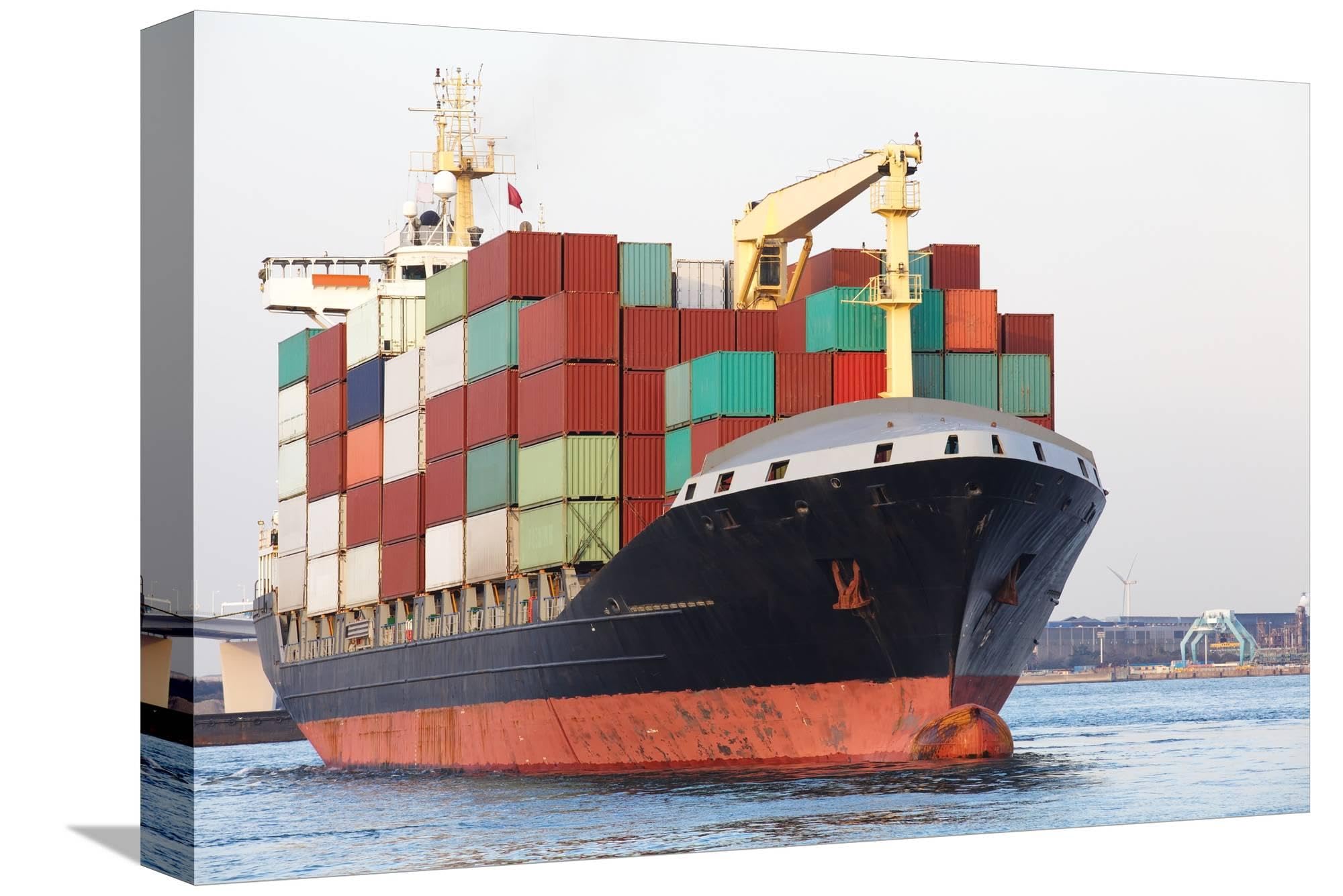 AllPosters Stretched Canvas Print Cargo Freight Ship with Stacked Container at Harbor Terminal by Torsakarin, 18x12