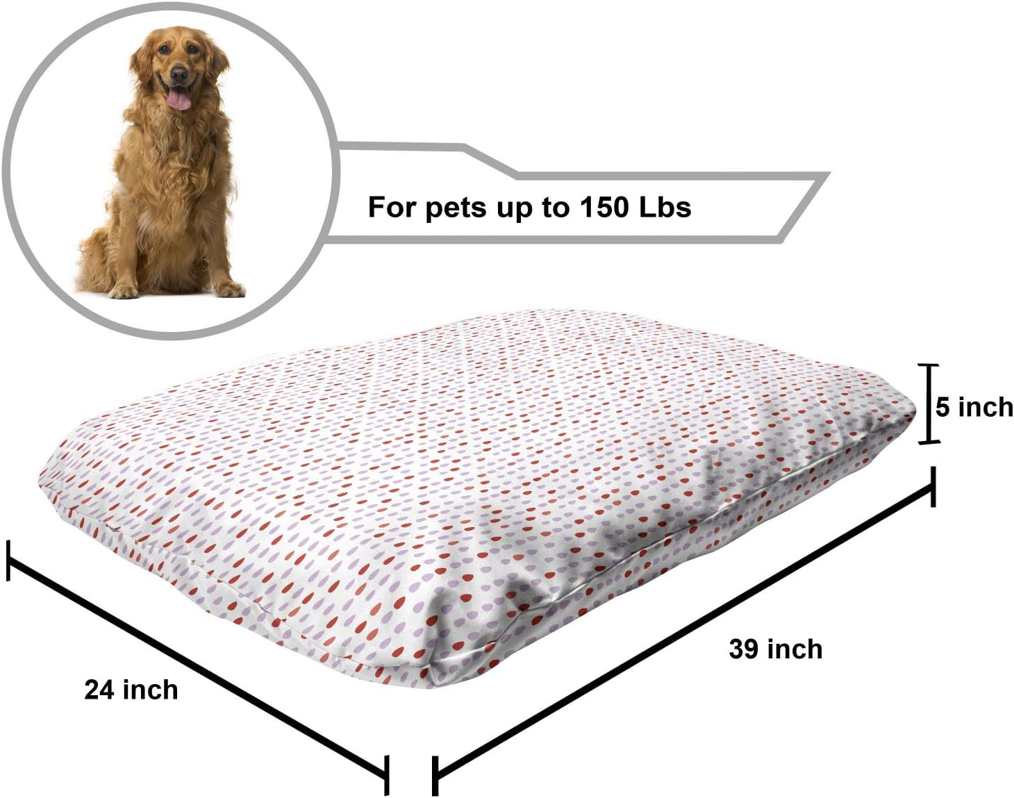 review Lunarable Abstract Pet Bed, Raindrops Pattern in Pastel Tones Colorful Rain Illustration Print, Chew Resistant Pad for Dogs and Cats Cushion with Removable Cover, 24