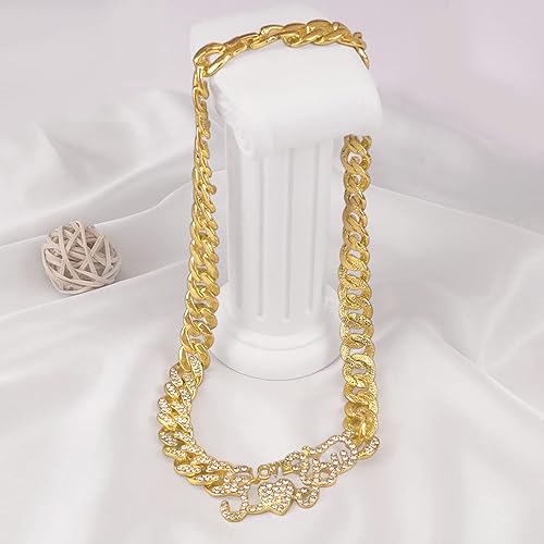 Miniatura 7 de Juego de collar de joyería con cadena de eslabones cubanos y pulsera de diamantes de imitación, juego de collar brillante, pulsera para mujeres y