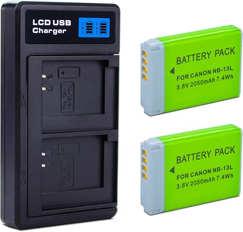 Paquete de 2 baterías NB-13L con cargador dual USB-C compatible con Canon PowerShot G7 X Mark II, G7 X, G1 X Mark III, G5 X, G5X Mark II, G9 X Mark