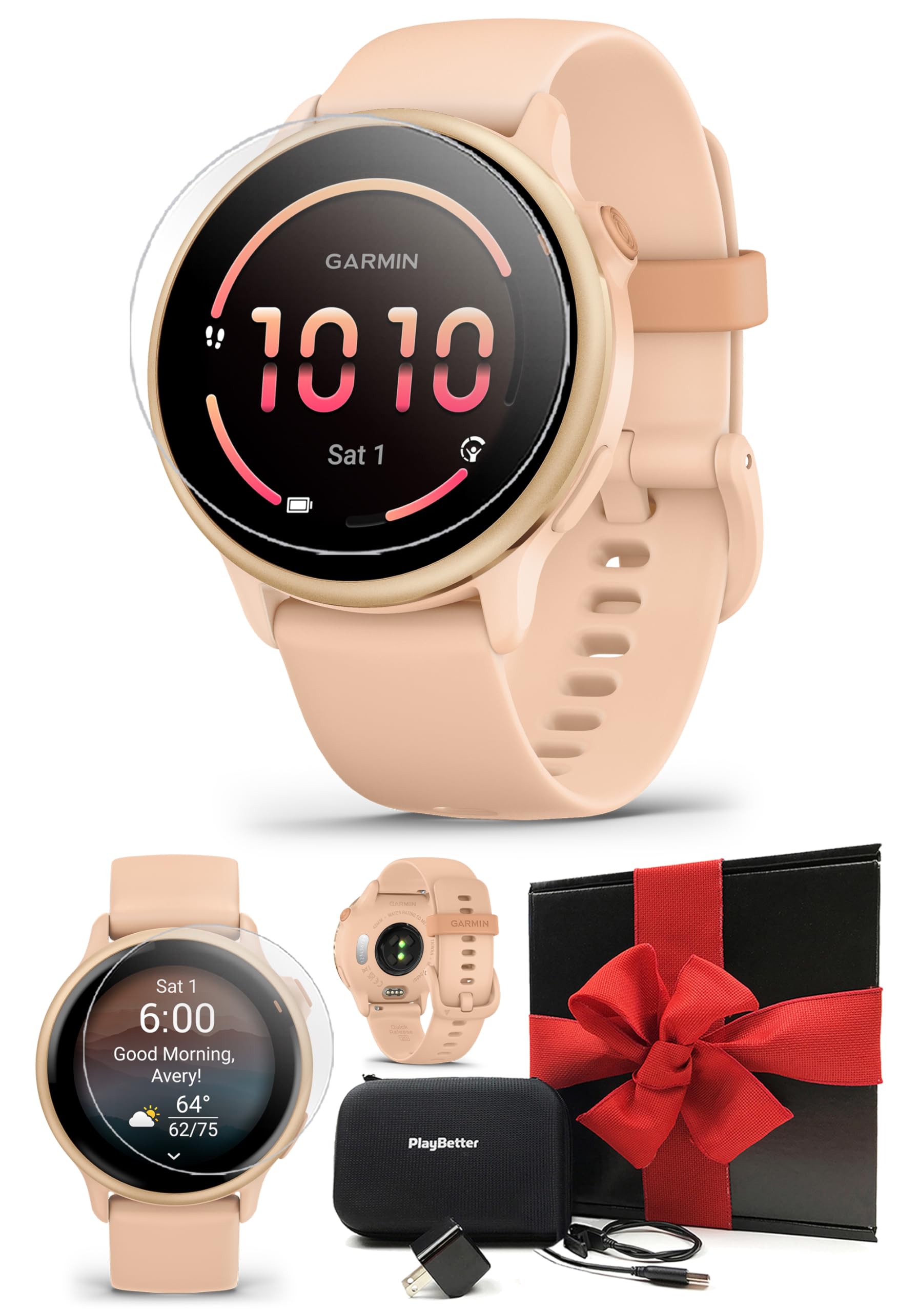 PlayBetter Garmin vivoactive 6 (Metallic Pink Dawn) Gift Box Bundle - AMOLED Health Watch, 11-Day Battery, Body Battery & Music Screen Protectors,