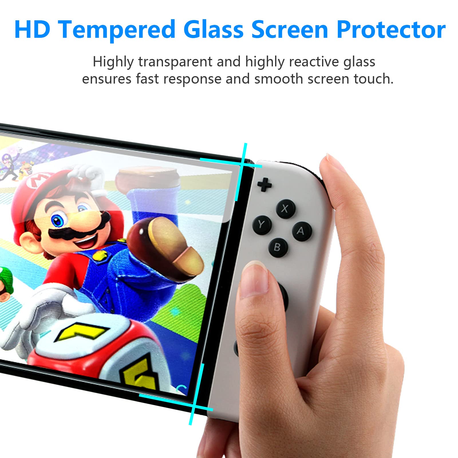 LUSEE 4 sztuki folii ochronnej kompatybilnej z Switch OLED model 7 cali 2021, pełne pokrycie, folia ochronna na wyświetlacz HD, folia ochronna na wyświetlacz HD, odporna na zarysowania,