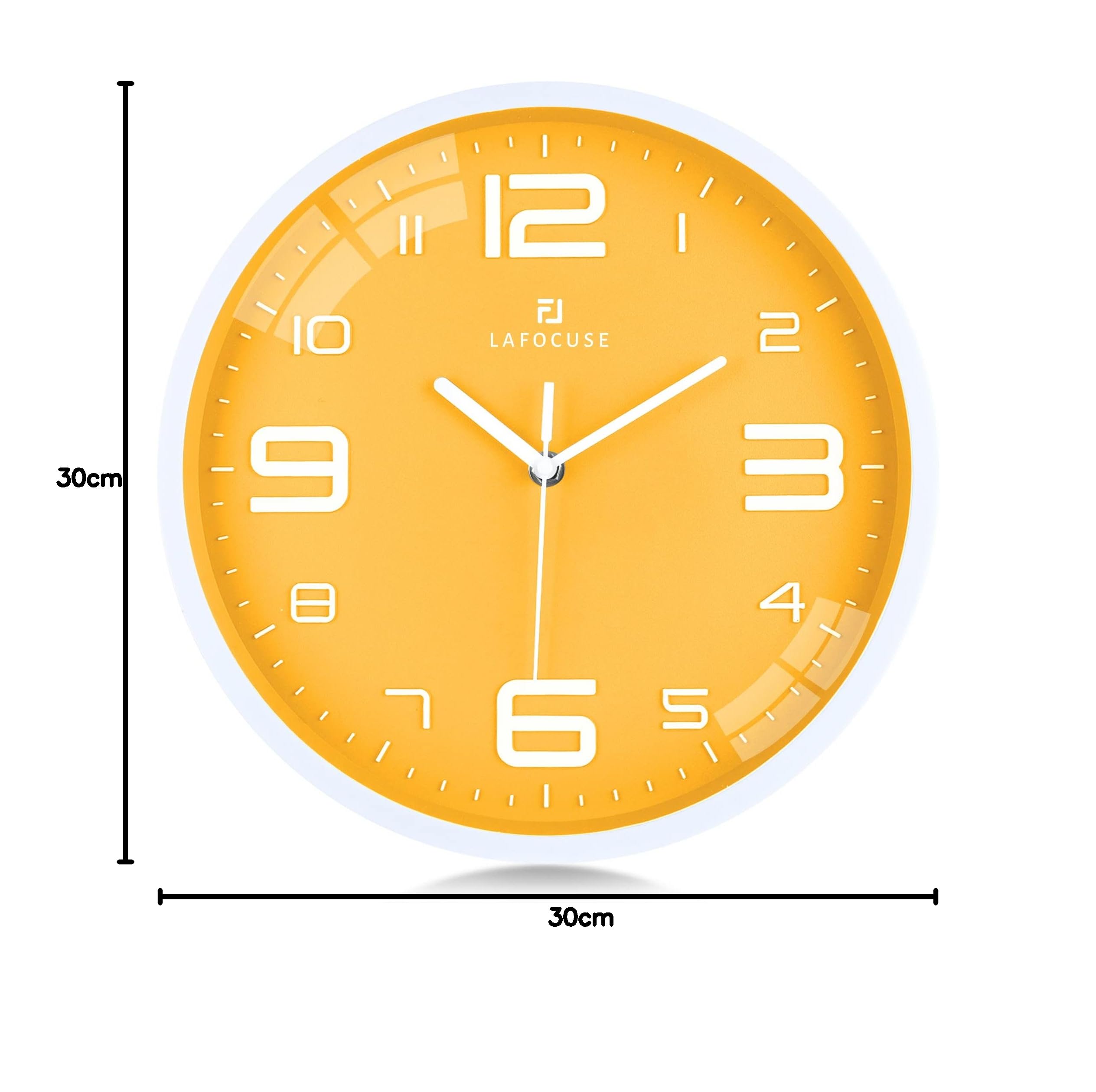 Lafocuse 30cm Orologio da Parete Giallo Silenzioso Moderno, Grande Numeri 3D Facile da Leggere, Orologio da Cucina senza Ticchettio per Camera da Letto Soggiorno Ufficio