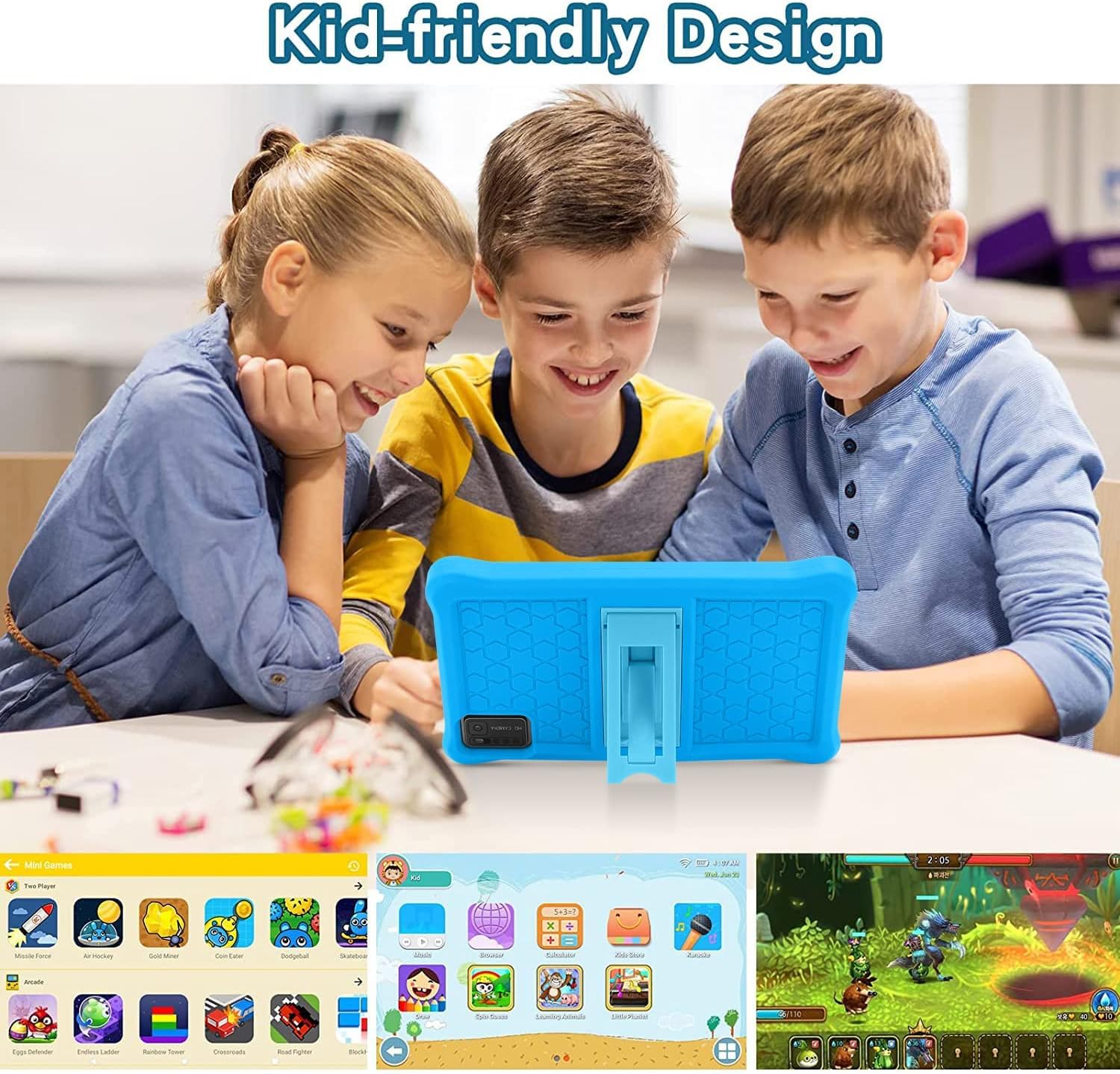 Tablet para Niños 7 Pulgadas, Tablet Android 13 con 8GB RAM 64GB ROM (mpliable 256 GB), Control Parental, Pantalla IPS HD, GMS Certified, WiFi, Tableta Niños Educativo con Funda de EVA (Azul)