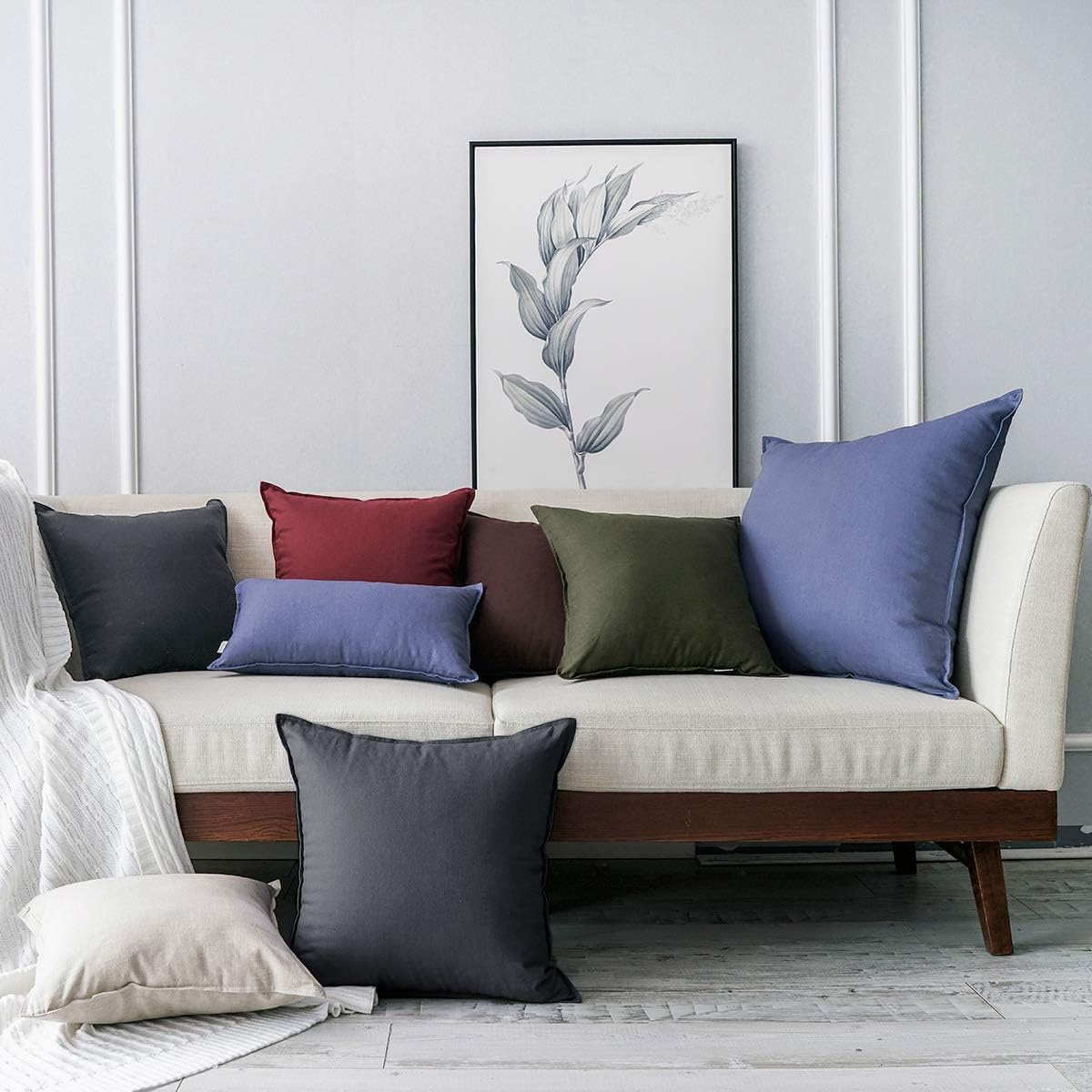 Jeanerlor Set of 2 Decorative Cotton Linen Couch Throw Pillow Case 26"x26" Sofa Pillow Durable Classy, Comfortable Cushion Cover for Living Room Car (65 x 65cm) Dark Grey