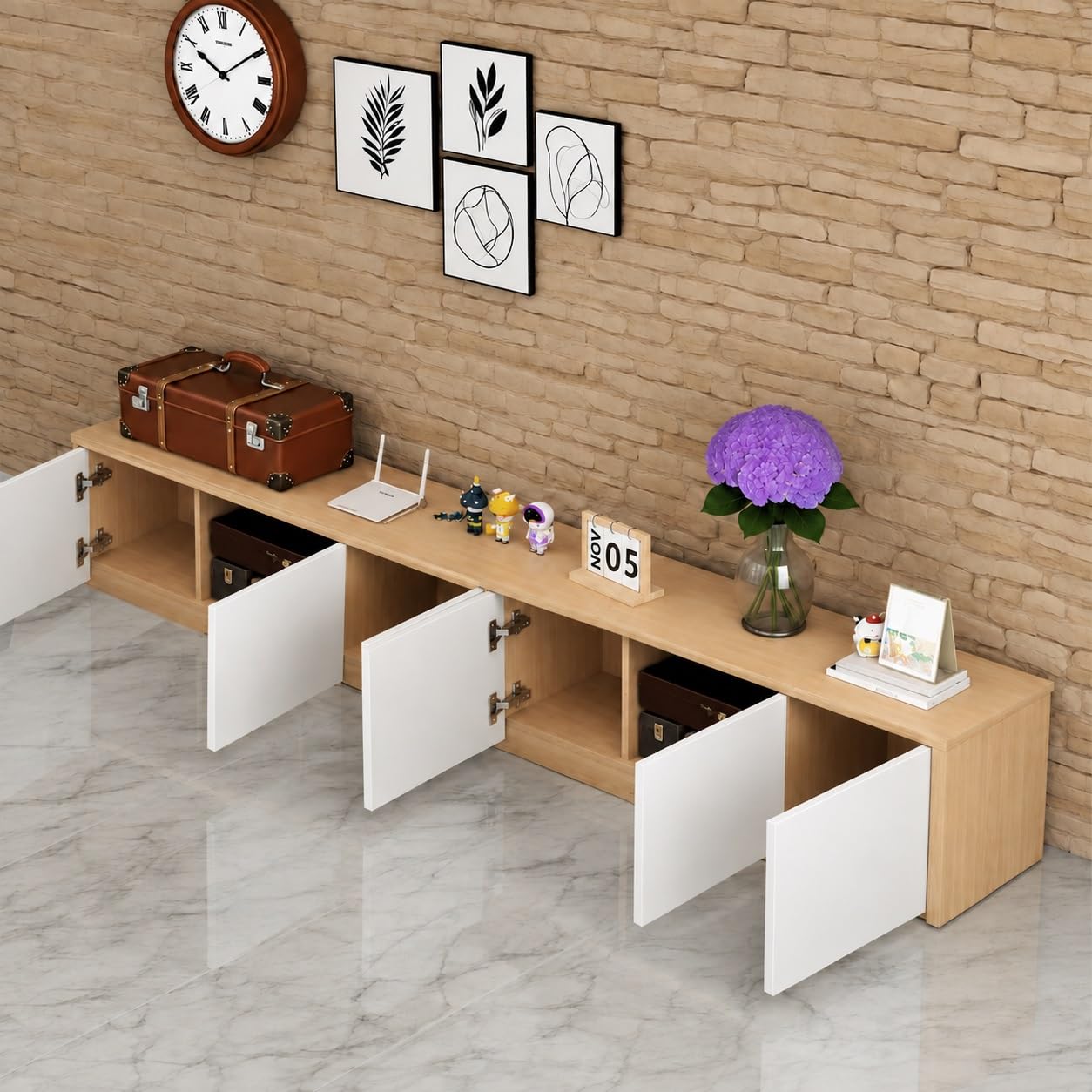 240CM Holz Lowboard für Wohnzimmer - Wasserfest und Fleckenresistent