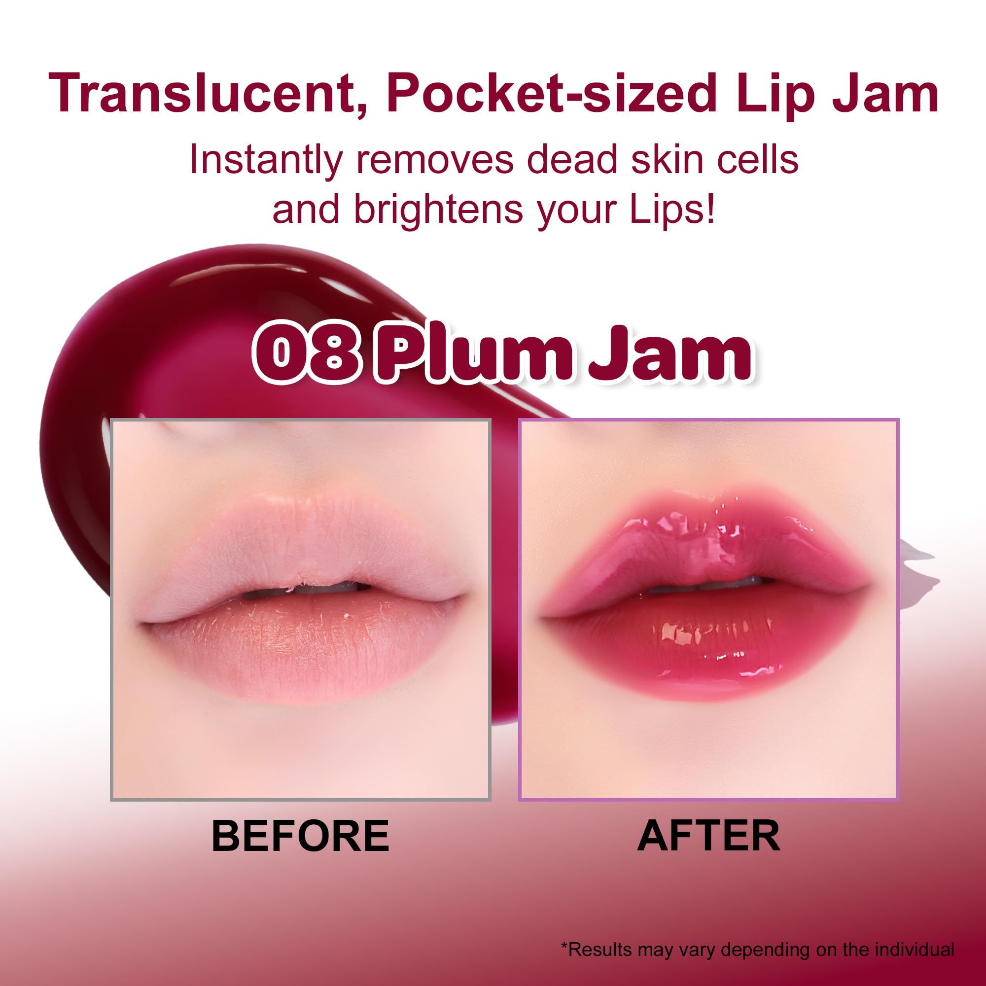TINTIN DORY LIP JAM 08 PLUM JAM | Tinted Lip Jam, nawilżający i zwiększający objętość błyszczyka do ust z lekką formułą, nie klei się | Półprzezroczysty kolor i przezroczysty blask