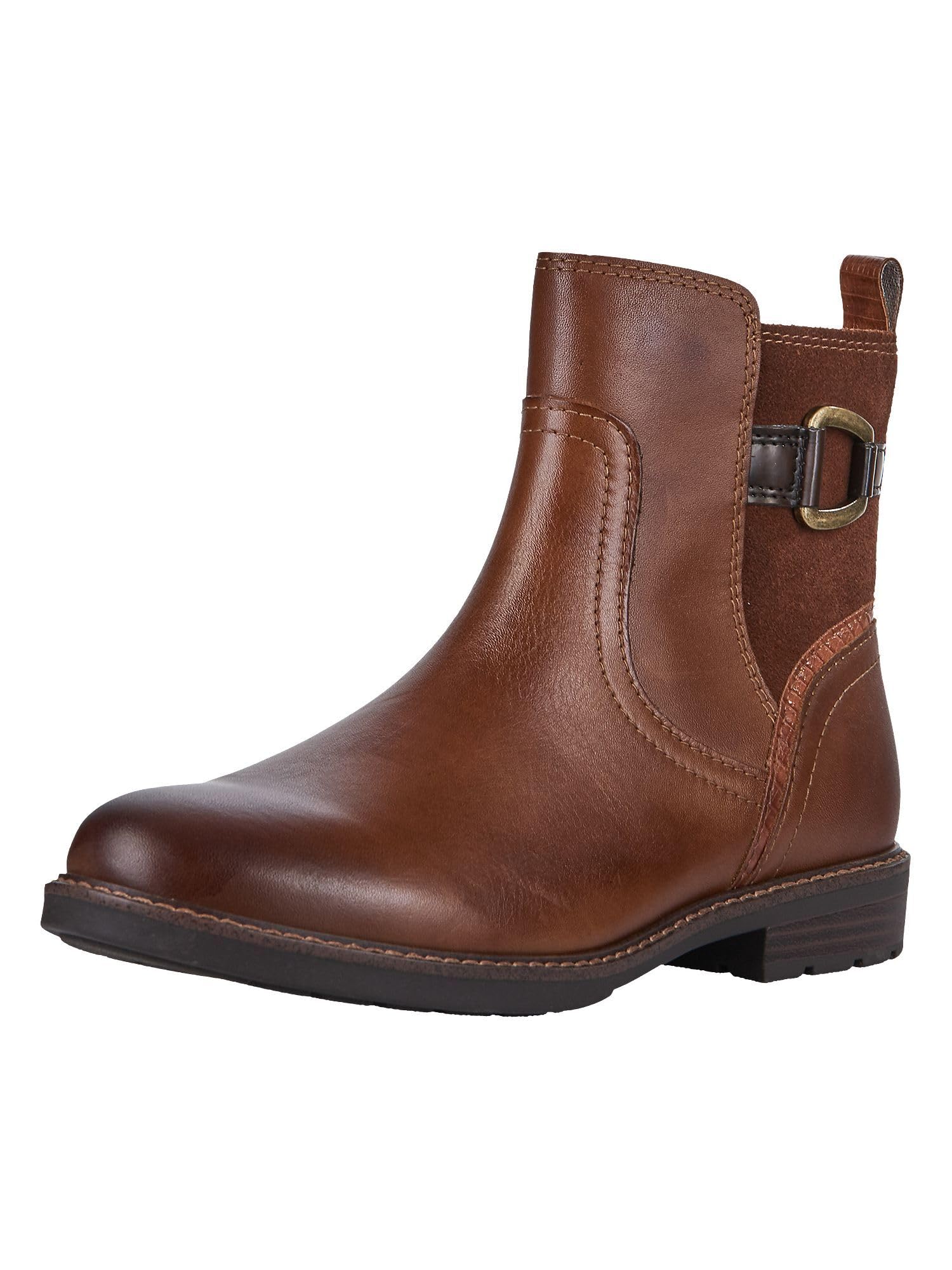 MARCO TOZZI Women's Ankle Boots Without Heel with Leather Content Flat, Cognac Comb, 7 UK