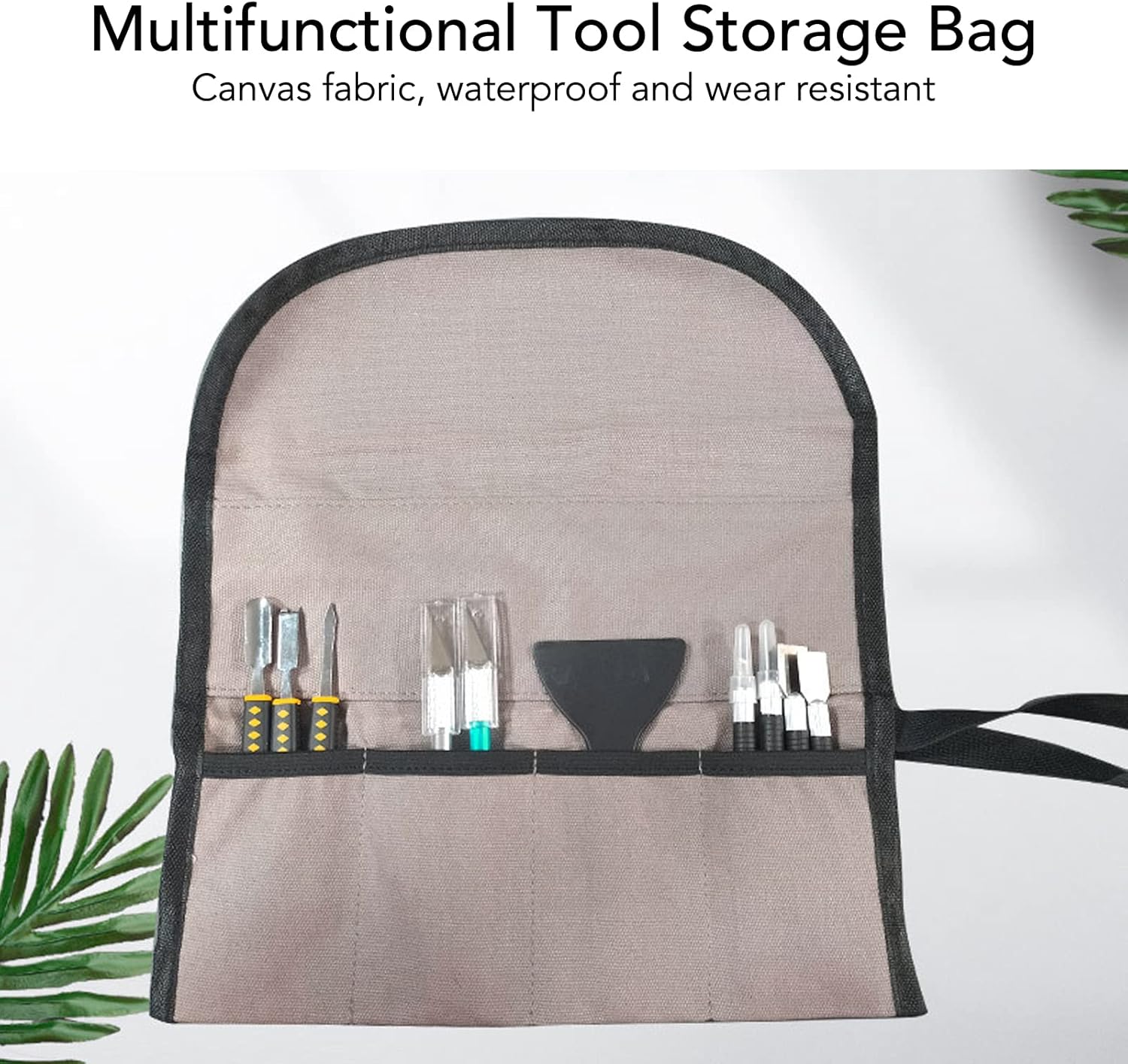 Roll Tool Bag, Canvas Fabric Wear Resistant Parts Storage Bag Non Slip with Elastic Strap for Woodworking for Stationery