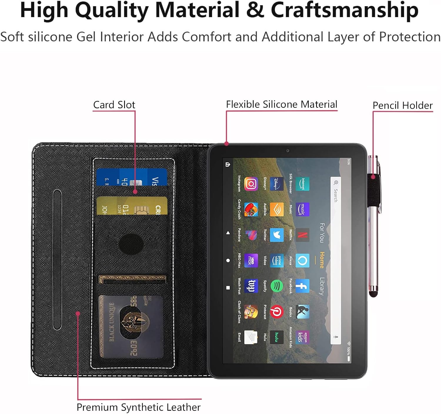 Case for All-New Amazon Kindle Fire 7 Tablet (7 inch Display, 9th/7th Generation, 2019/2017 Release), Premium PU Leather Cover with Card Slot & Pencil Holder, Bible Verse Philippians 4-13