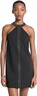 Michael Kors Women's Studded Halter Neck Mini Dress - Stretch Crepe LBD for Effortless Glam