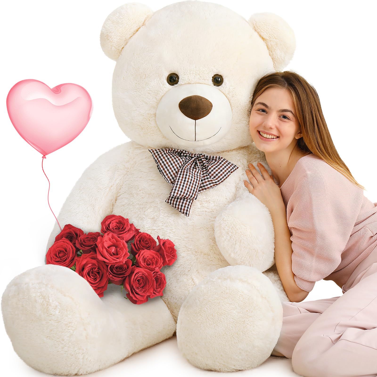 MorisMos Giant Teddy Bear 140cm, XXL Beige Teddy for Girlfriend, Big Cuddly Soft Bear, 1.4m Large Fluffy Teddy Massive Plush Toy Gift for Kids Wife Birthday Mothers Day Decor