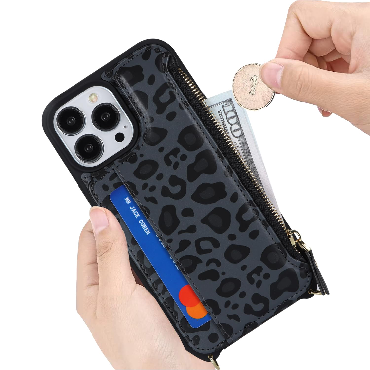 SailorTech for iPhone 14 Pro Phone Case with Credit Card Holder for Women iPhone 14 Pro Leather Case Wallet Crossbody with Credit Card Slots Zipper Shockproof Case for Men - Image 4