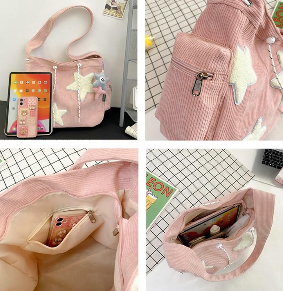 Star Crossbody Bag for Women Corduroy Tote Bags Y2K Aesthetic Messenger Bag Casual Shoulder Hobo Bags for Work College