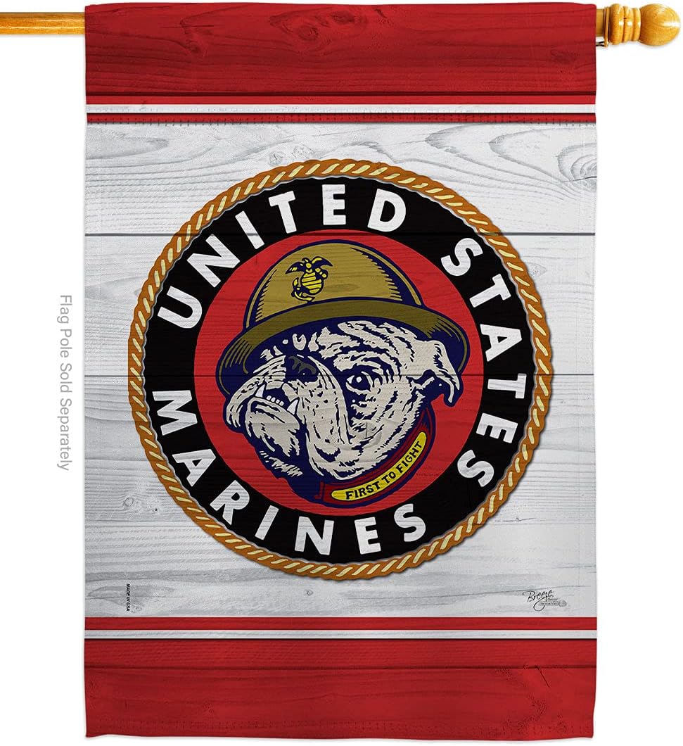 Marine Bulldog House Flag - Armed Forces Corps USMC Semper Fi United State American Military Veteran Retire Official - Decoration Banner Small Garden Yard Gift Double-Sided Made In USA 28 X 40
