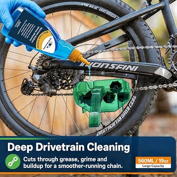 Bike Chain Cleaner Kit, 560ml/19oz Biodegradable Degreaser with 2oz Wet Chain Lube, Chain Scrubber Brush & Cleaning Tools for Bicycle Chain, Cassette, Derailleur & Drivetrain Maintenance