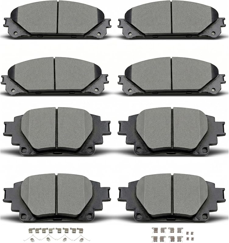 Pastilhas de freio cerâmicas dianteiras e traseiras evkingauto para Toyota Sienna 2.5L – 8 unidades com clips