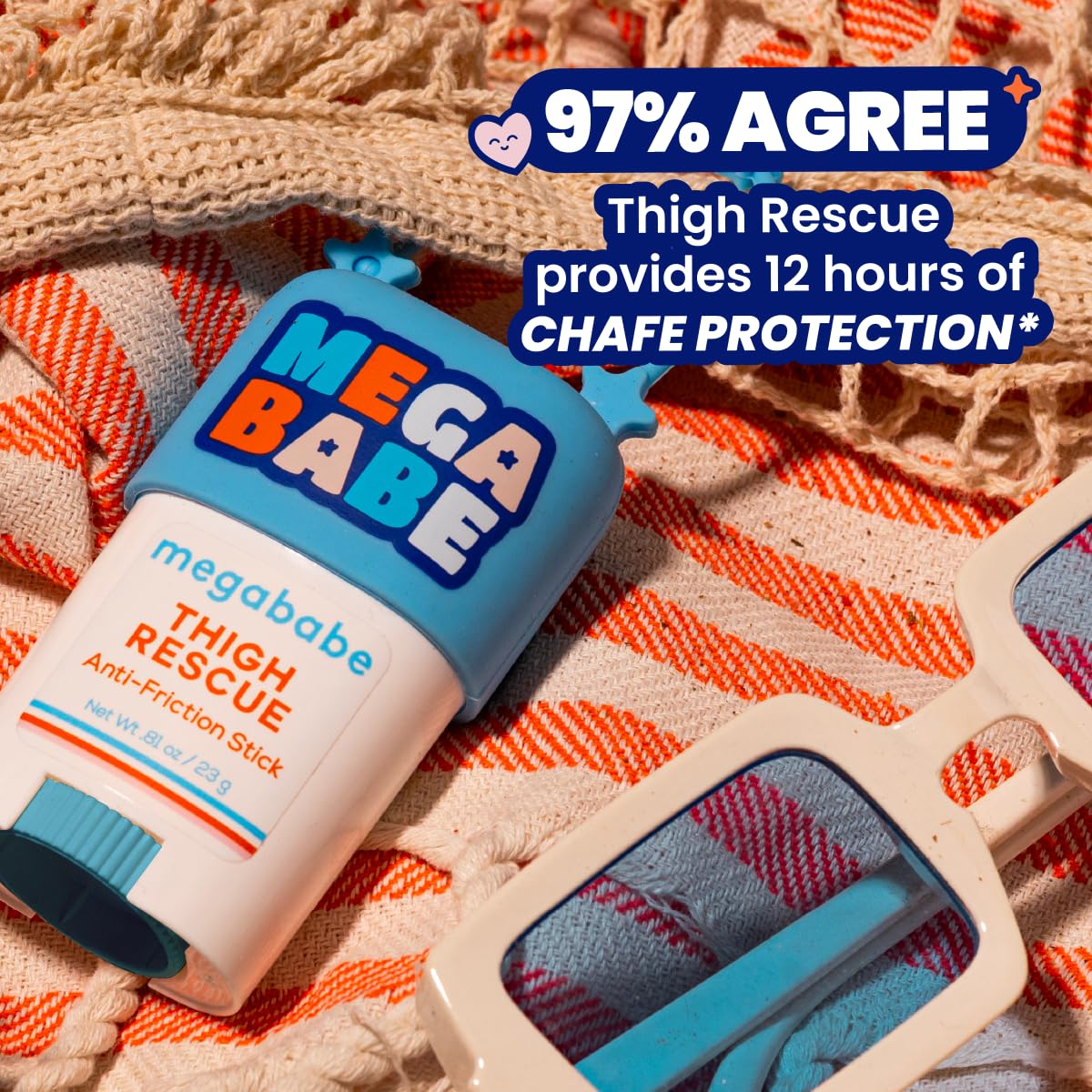 Megababe Mini Thigh Rescue Anti Chafe Stick - Tamanho de Viagem com Aloe, Romã e Óleo de Semente de Uva