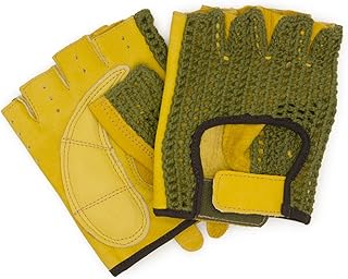 Guantes de cuero estilo retro vintage para automovilistas, guantes de conductor sin dedos, para bicicleta, verde amarillo